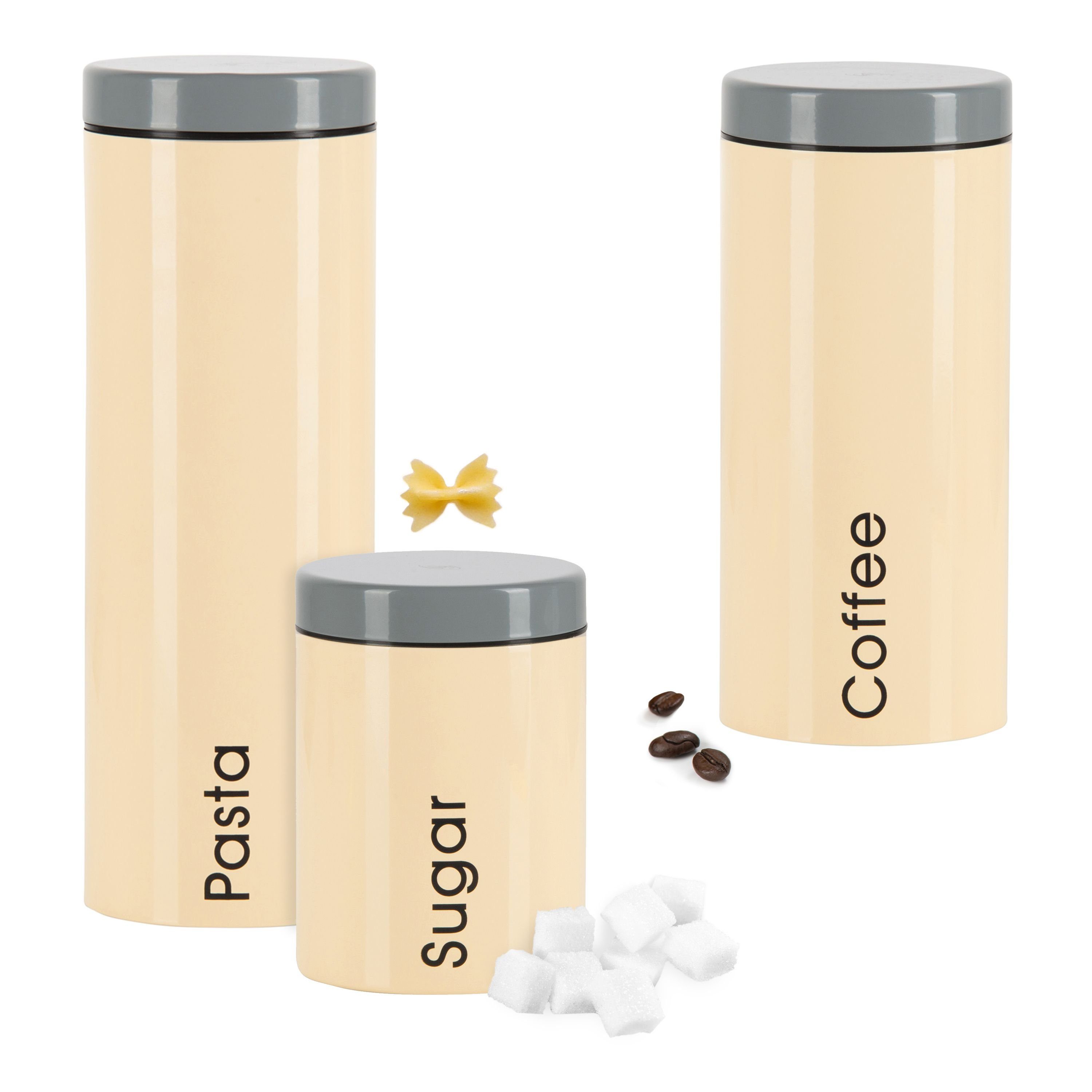 Genius Vorratsglas 3er-Set Vorratsdosen Genius: Pasta + Coffee + Sugar, Metall Beige