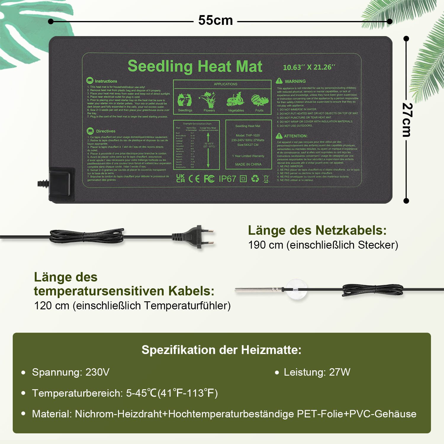 Clanmacy Heizmatten Heizmatte Thermostat Zimmergewächshaus Pflanzen Sämling günstig online kaufen