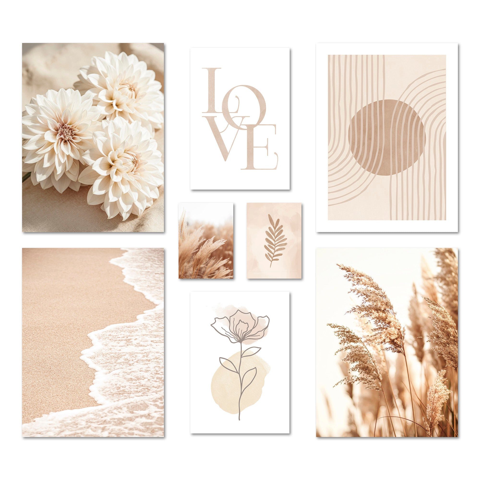 ARTFAVES Bilder-Collage Poster Set Beige Softness I mehrteilige Bilderwand I Wandbilder Beige, (Wandbilder modern, 8 St)