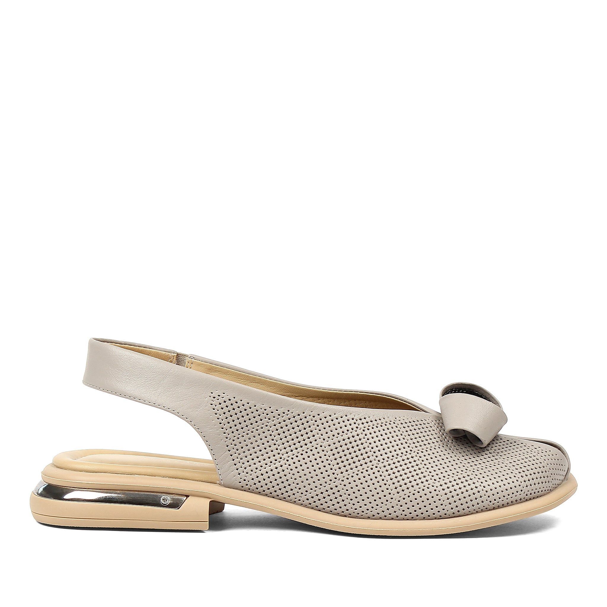 Celal Gültekin Slingback Blockabsatz Lochmuster Schleife Damen Sandalette Glattleder, Lochmuster & Schleife, Echtleder-Futter, Taupe, 38