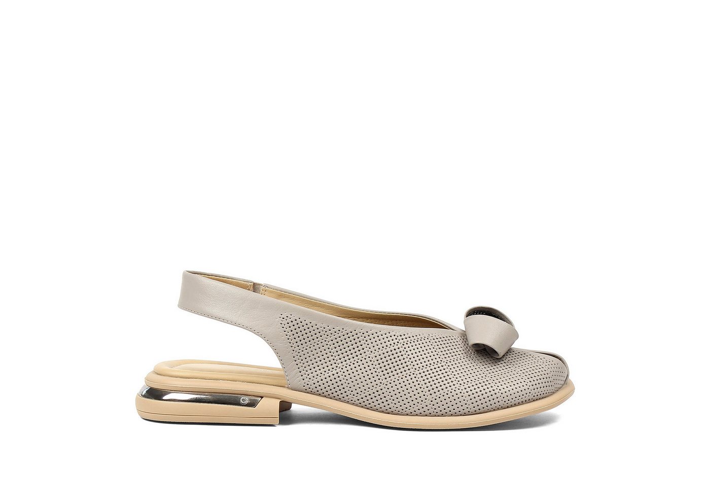 Celal Gültekin Slingback Blockabsatz Lochmuster Schleife Damen Sandalette Glattleder, Lochmuster & Schleife, Echtleder-Futter, Taupe, 39