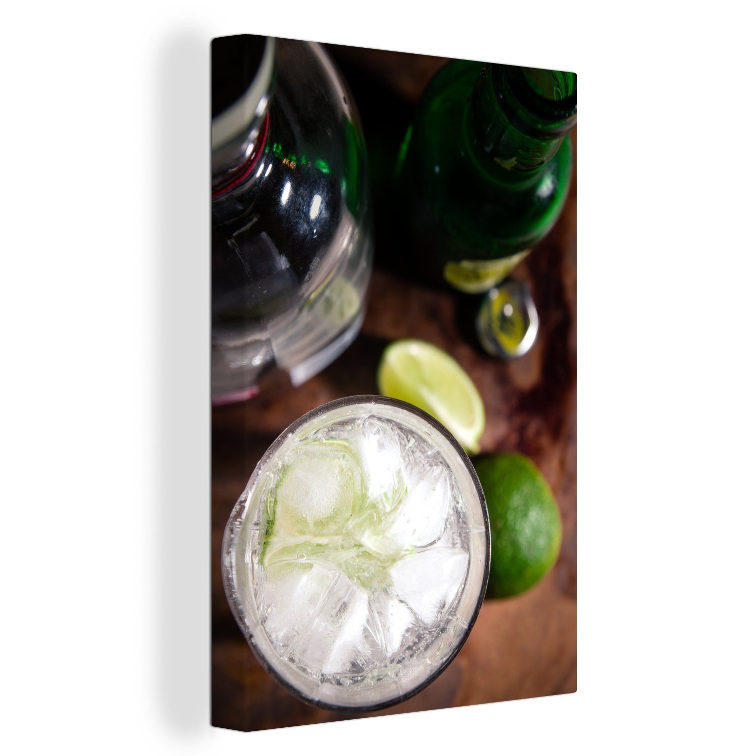 OneMillionCanvasses® Leinwandbild Gin Tonic gemischt mit Eis und Limette, (1 St), Leinwandbild fertig bespannt inkl. Zackenaufhänger, Gemälde, 20x30 cm