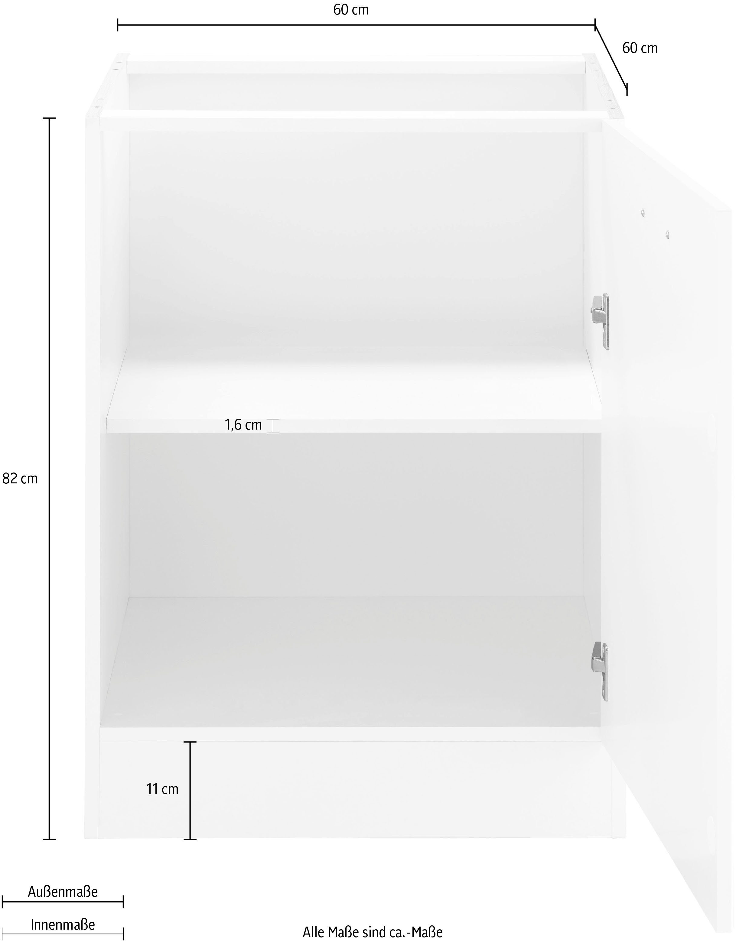 Tinnum Metallgriff HELD Unterschrank | weiß MDF-Fronten, 60 weiß breit, MÖBEL cm