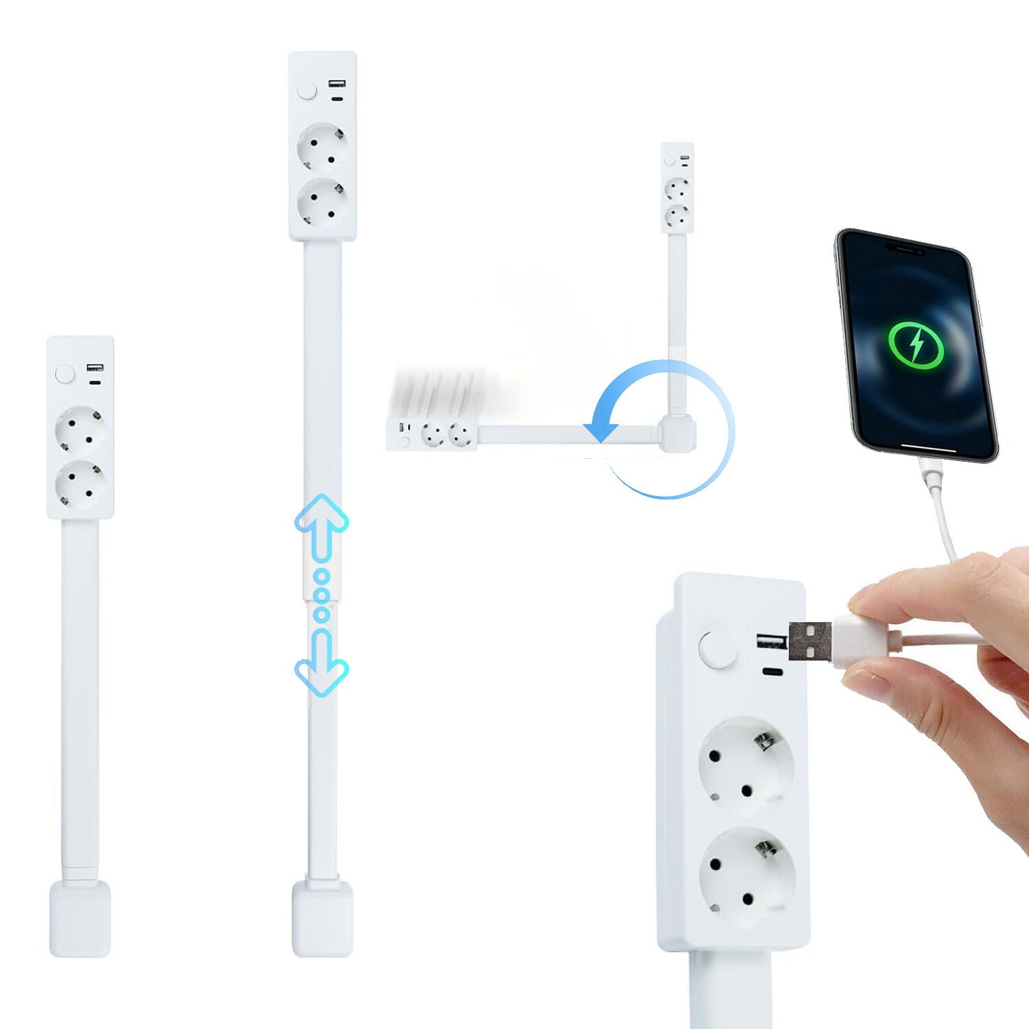 VIVIHEYDAY Erweiterbare Steckdosenleiste, Steckdosenverlängerung Ausziehbar Steckdosenleiste (Expandable and Rotating Socket Extension Sockets, Extension with 360° Swivel), Extendable Extension Rod, 4/6 Ports and 3/4 Power Outle