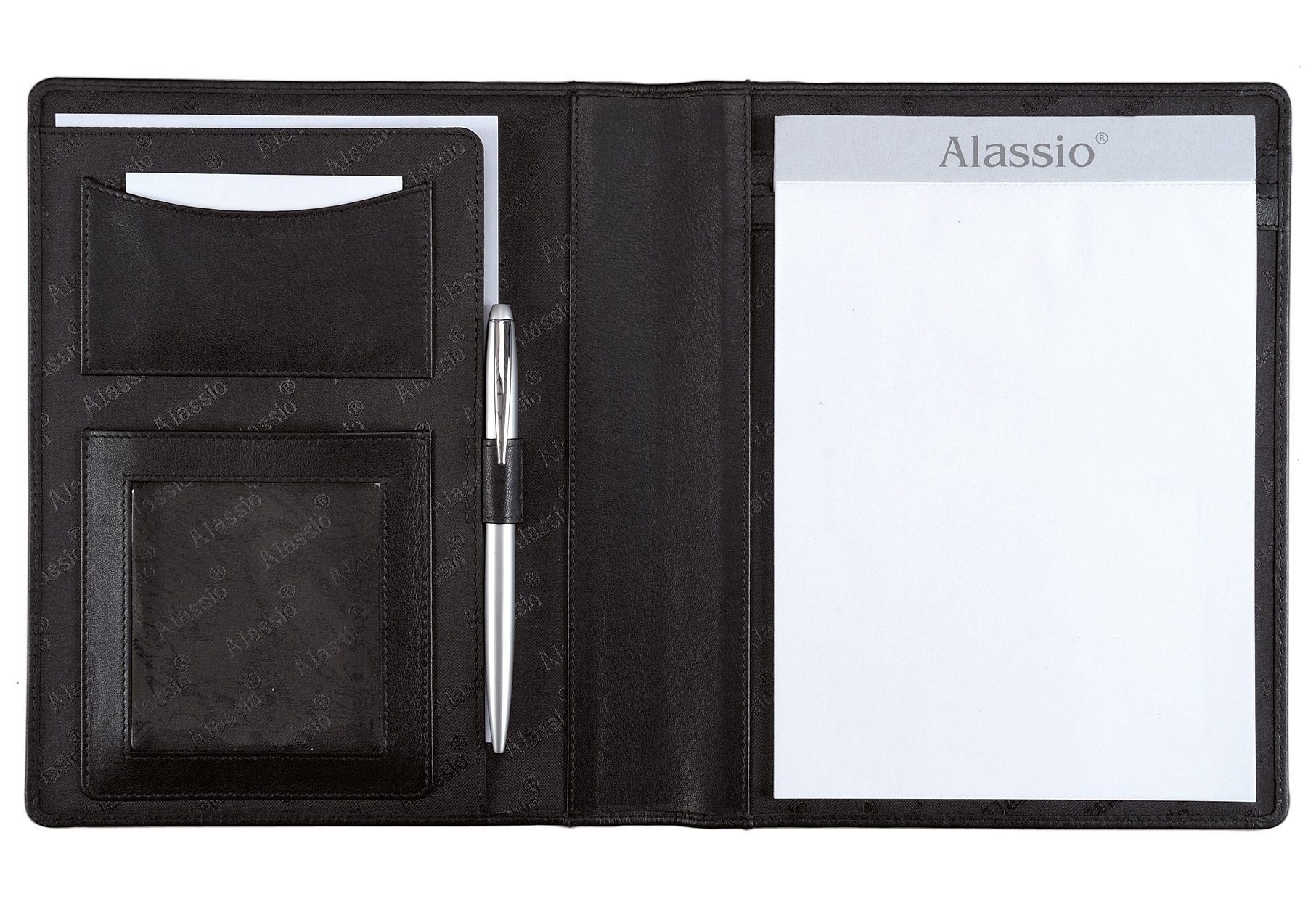 Alassio® Schreibmappe DIN A5, Bormio I, aus genarbtem Nappaleder,  Konferenzmappe mit Taschenrechner