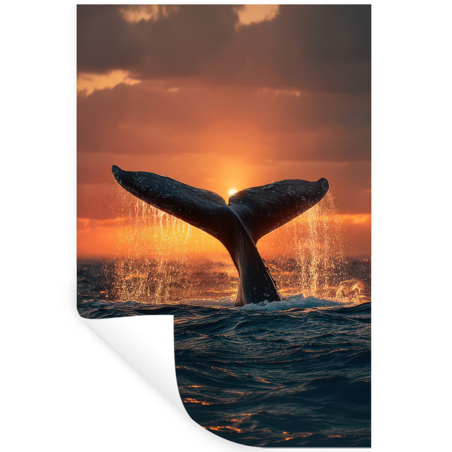 MuchoWow Wandsticker Schwanz eines Wals - Wasser - Sonnenuntergang (1 St), Wanddeko, Aufkleber, Wandtattoo, 80x120 cm