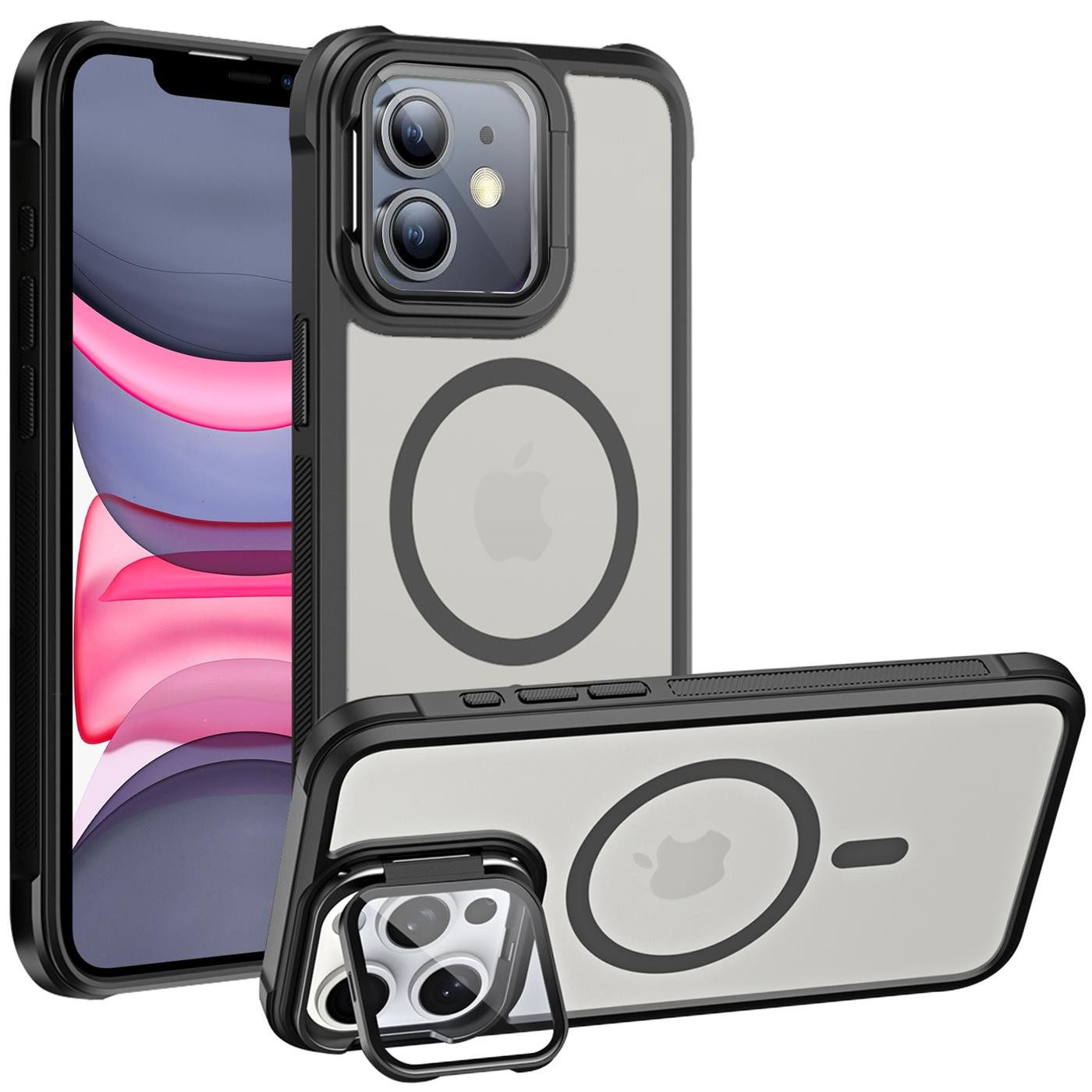 CoolGadget Handyhülle Hybrid CAM Handy Hülle für Apple iPhone 12 6,1 Zoll, Kameraschutzglas klappbar Schutzhülle Metallring für Magsafe Zubehör
