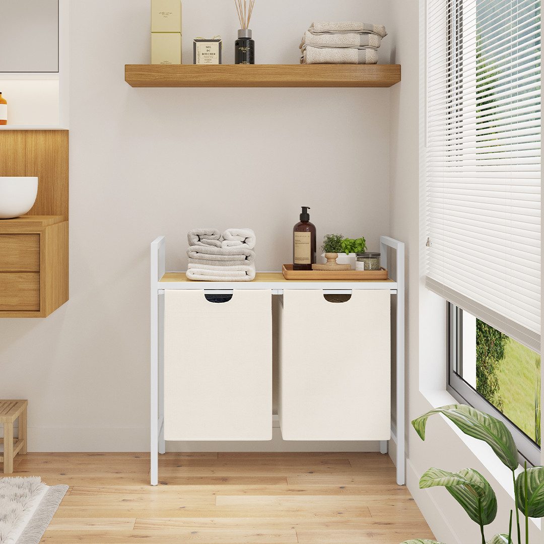 STEELSØN Wäschekorb Rigil aus Metall (2 Fächer (90 L) mit 1 Bambus-Ablage, günstig online kaufen