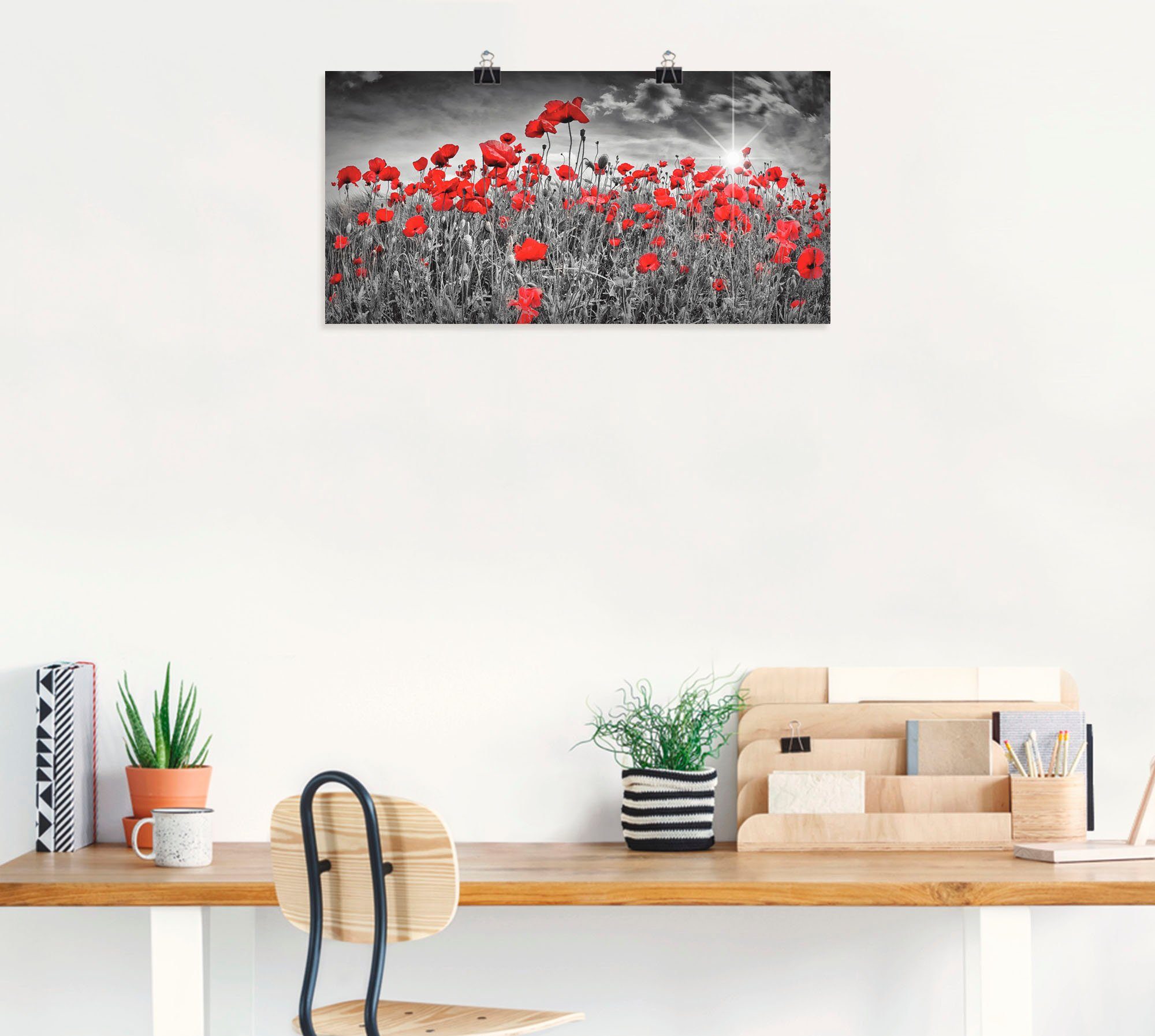 Artland Wandbild Idyllisches Mohnblumenfeld mit Sonne, Blumen (1 St), als Alubild, Leinwandbild, Poster in verschied. Größen