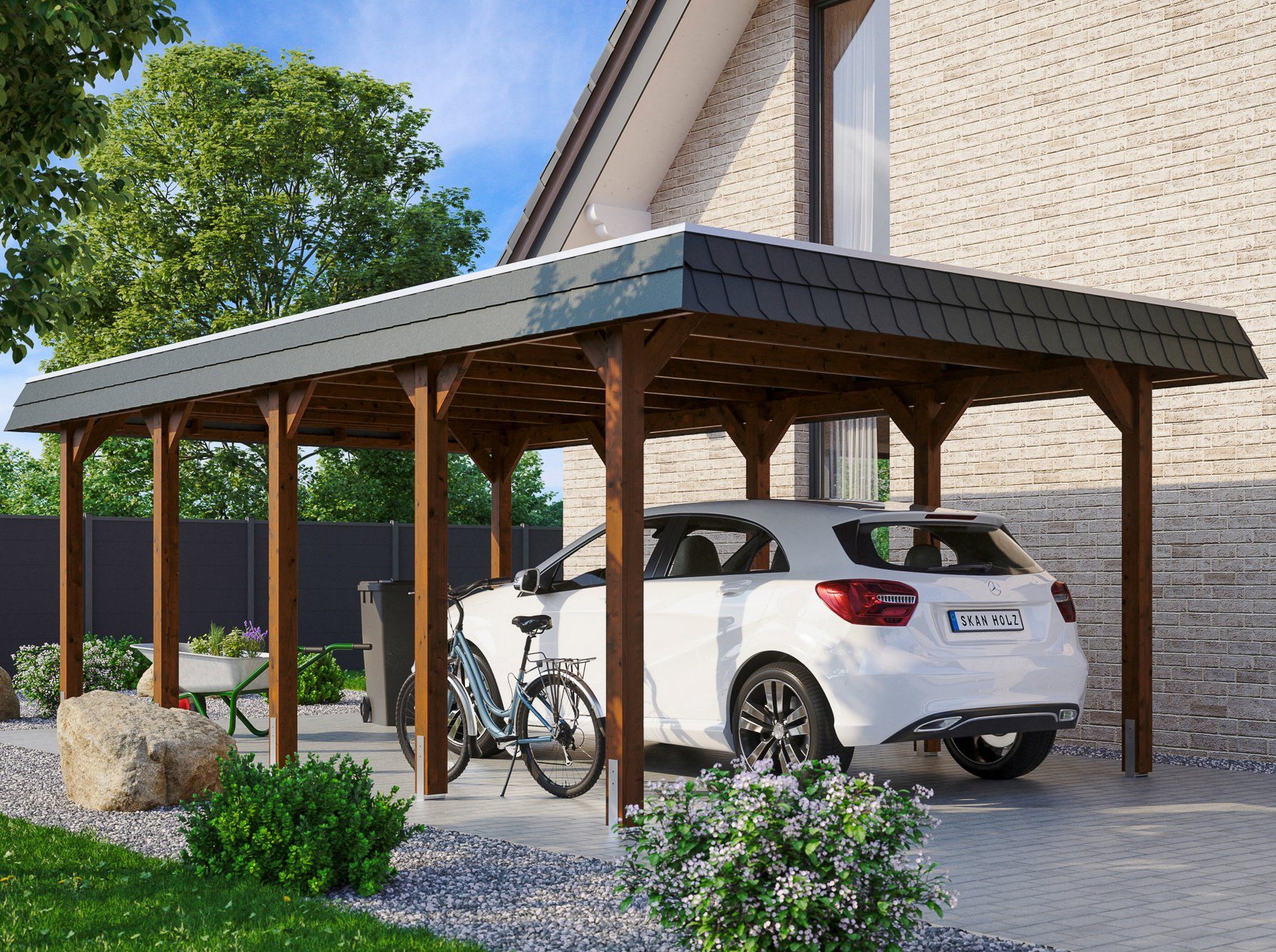 braun BxT: Einzelcarport cm 209 cm, Skanholz Einfahrtshöhe Spreewald, 396x741