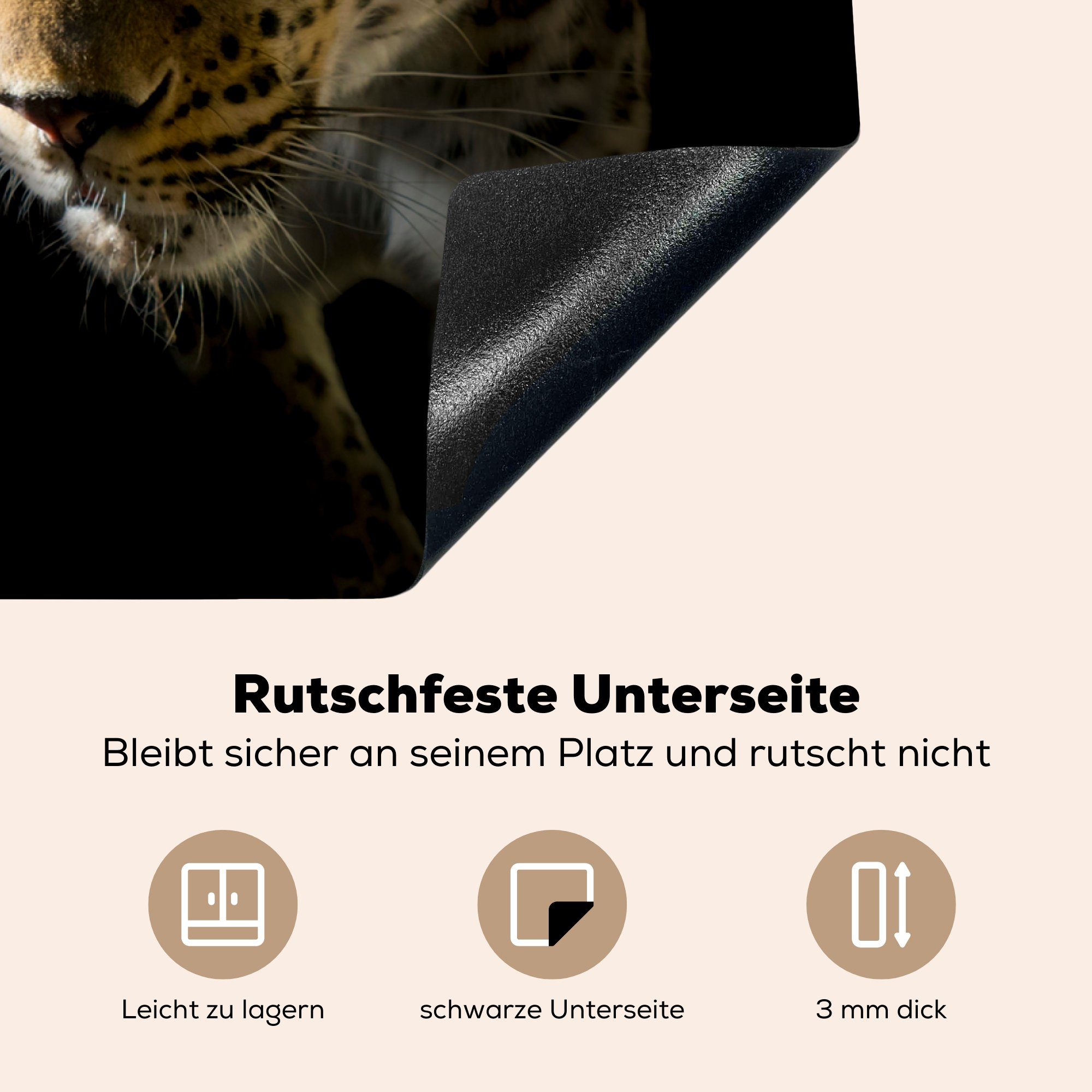 mit 70x52 MuchoWow Hintergrund, goldenem schwarzem tlg), (1 auf Vinyl, Herdblende-/Abdeckplatte Arbeitsfläche nutzbar, Farbton cm, Leopard Ceranfeldabdeckung Mobile