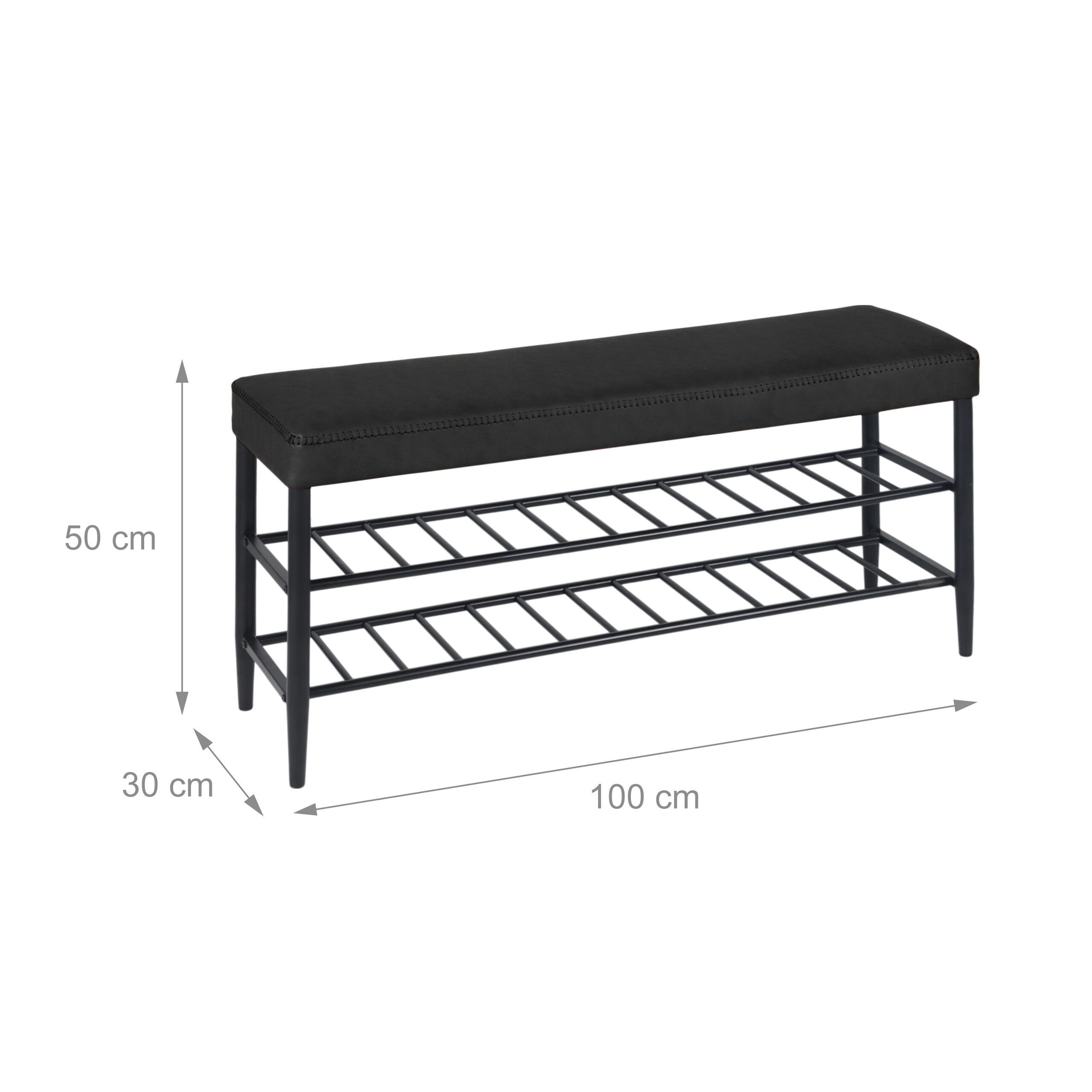 relaxdays Schuhbank mit 2 Schuhablagen (1-St), schwarz, 100 cm – Bild 4 von 5