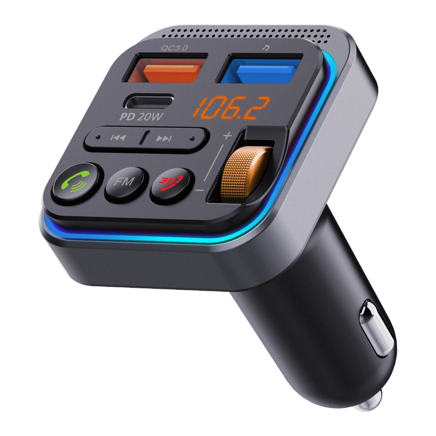 Vbrisi Bluetooth 5.0 FM Transmitter für Auto, PD/QC3.0 Schnelles Aufladen  KFZ-Transmitter KFZ-Transmitter PD/QC3.0 Schnelles Aufladen  KFZ-Transmitter