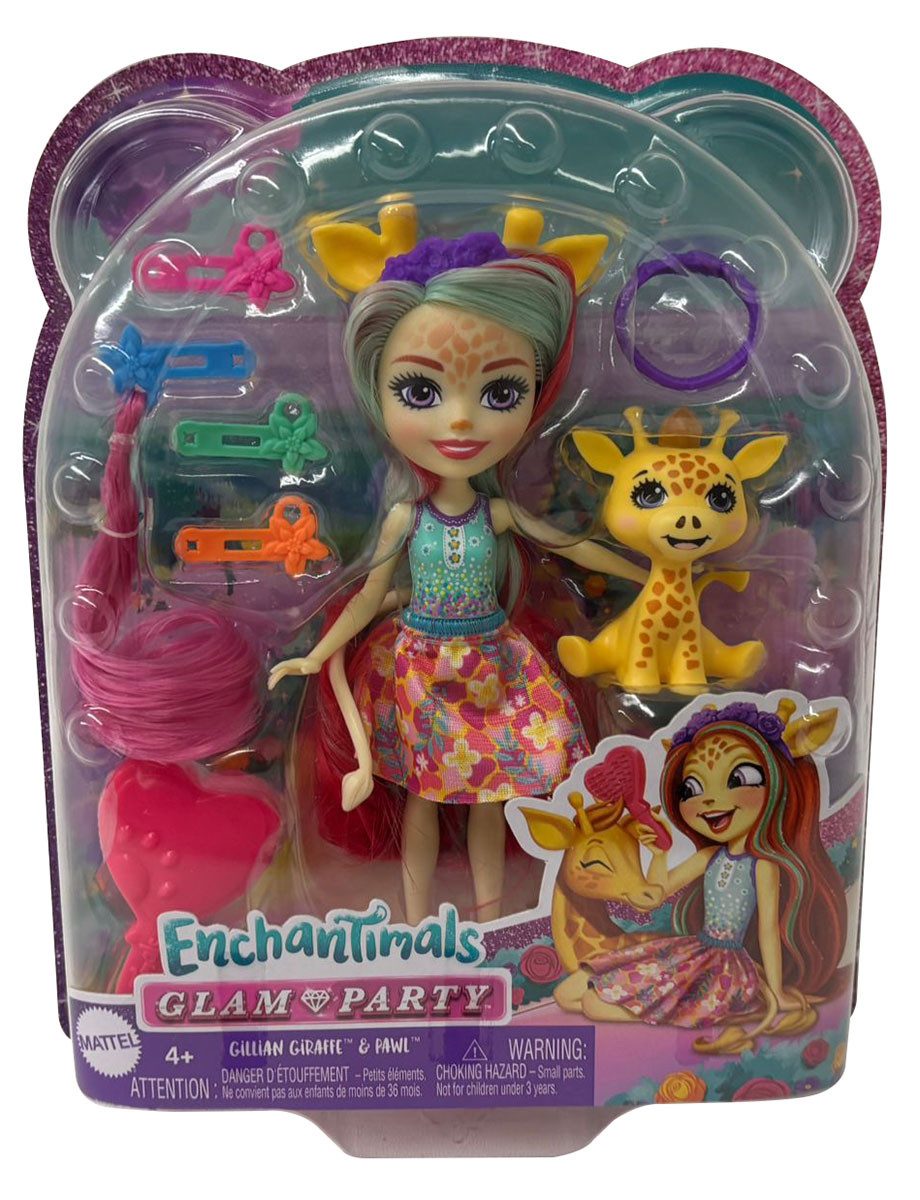 Enchantimals Stehpuppe Enchantimals Glam Party Gillian Giraffe mit langen Haaren und Pawl, bu