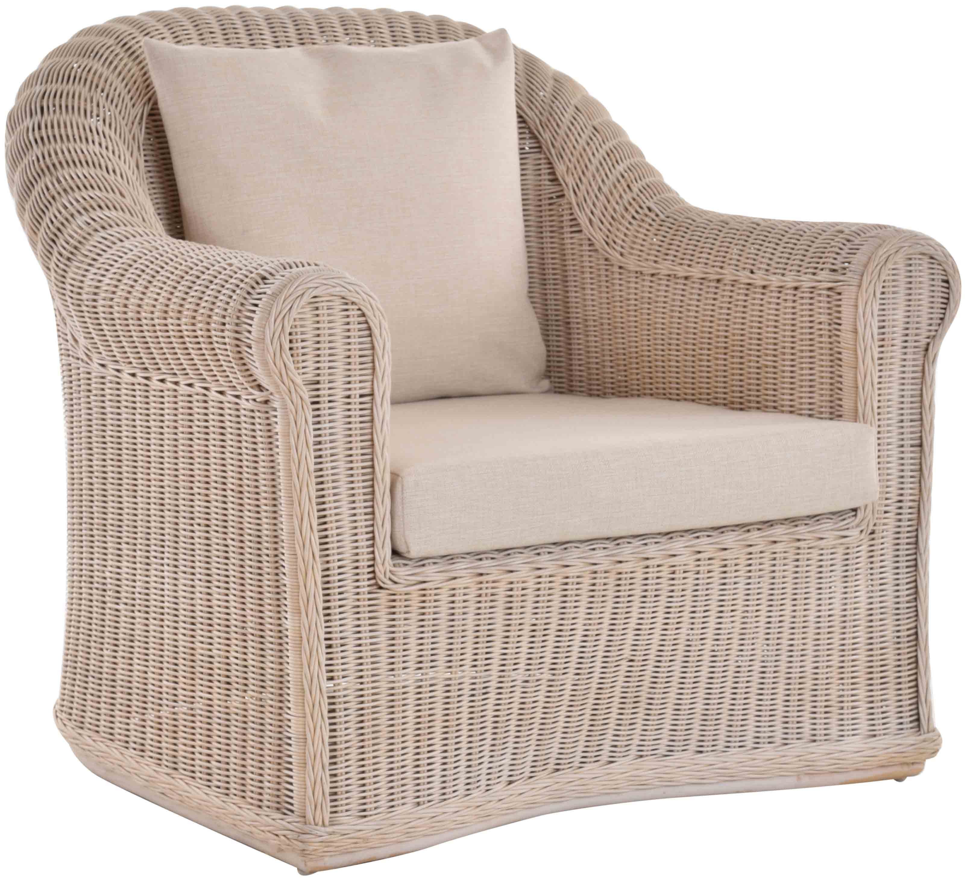 Krines Home Relaxsessel Exklusiver Wohnzimmersessel aus echtem Rattan Mons Wintergarten Sessel, Korbsessel Flechtsessel mit Polster