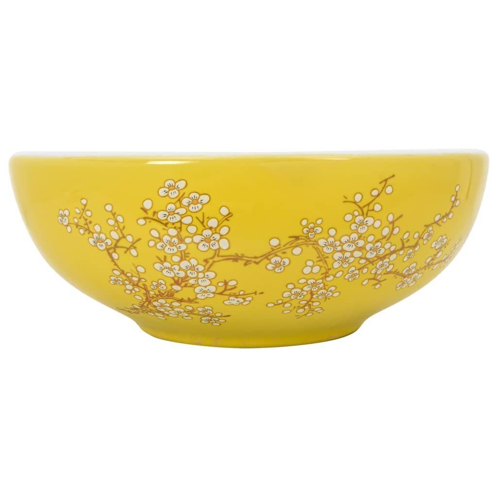 vidaXL Waschbecken Aufsatzwaschbecken Weiß und Gelb Rund Ø41x14 cm Keramik