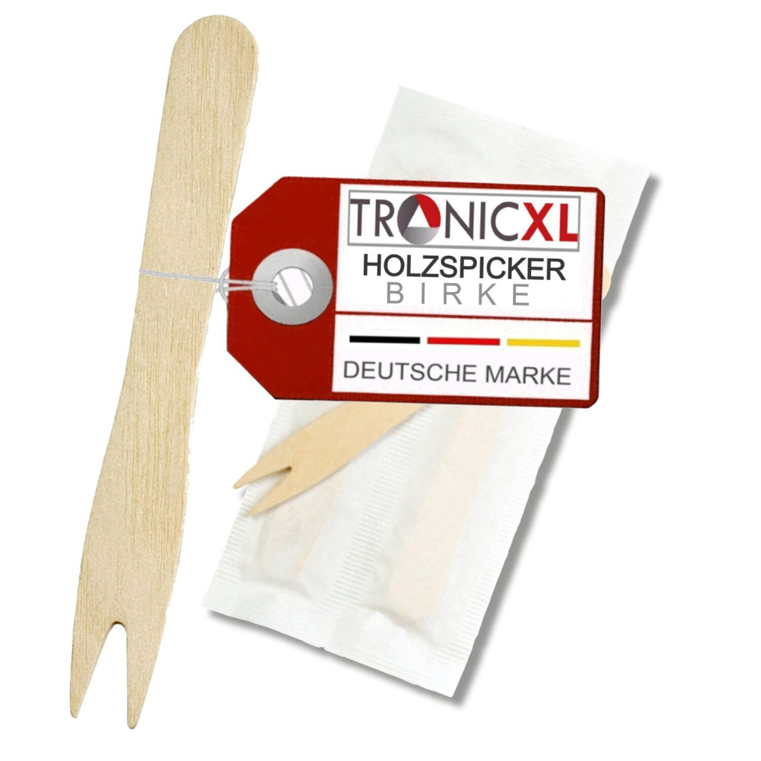 TronicXL Einweggabel 2000 x Holzspicker EINZELN VERPACKT Pommesgabel Spicker Pommesgabeln (2000 Stück), Bistro Gastro Ausstattung Einwegbesteck Holz