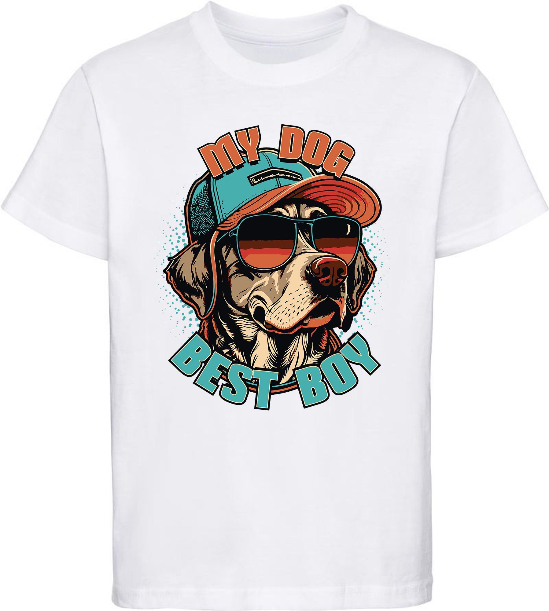 bedrucktes Print-Shirt Baumwollshirt T-Shirt mit Hund - weiss Kinder MyDesign24 Aufdruck, Cap i225 mit Hunde Cooler