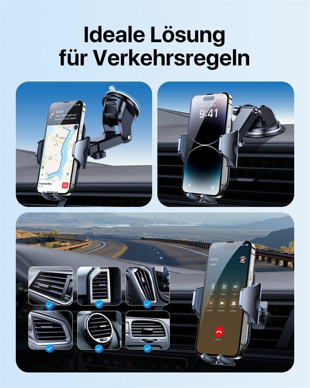andobil Handyhalterung Auto Saugnapf [ 2022 Hohe Klebkraft ] 3 in