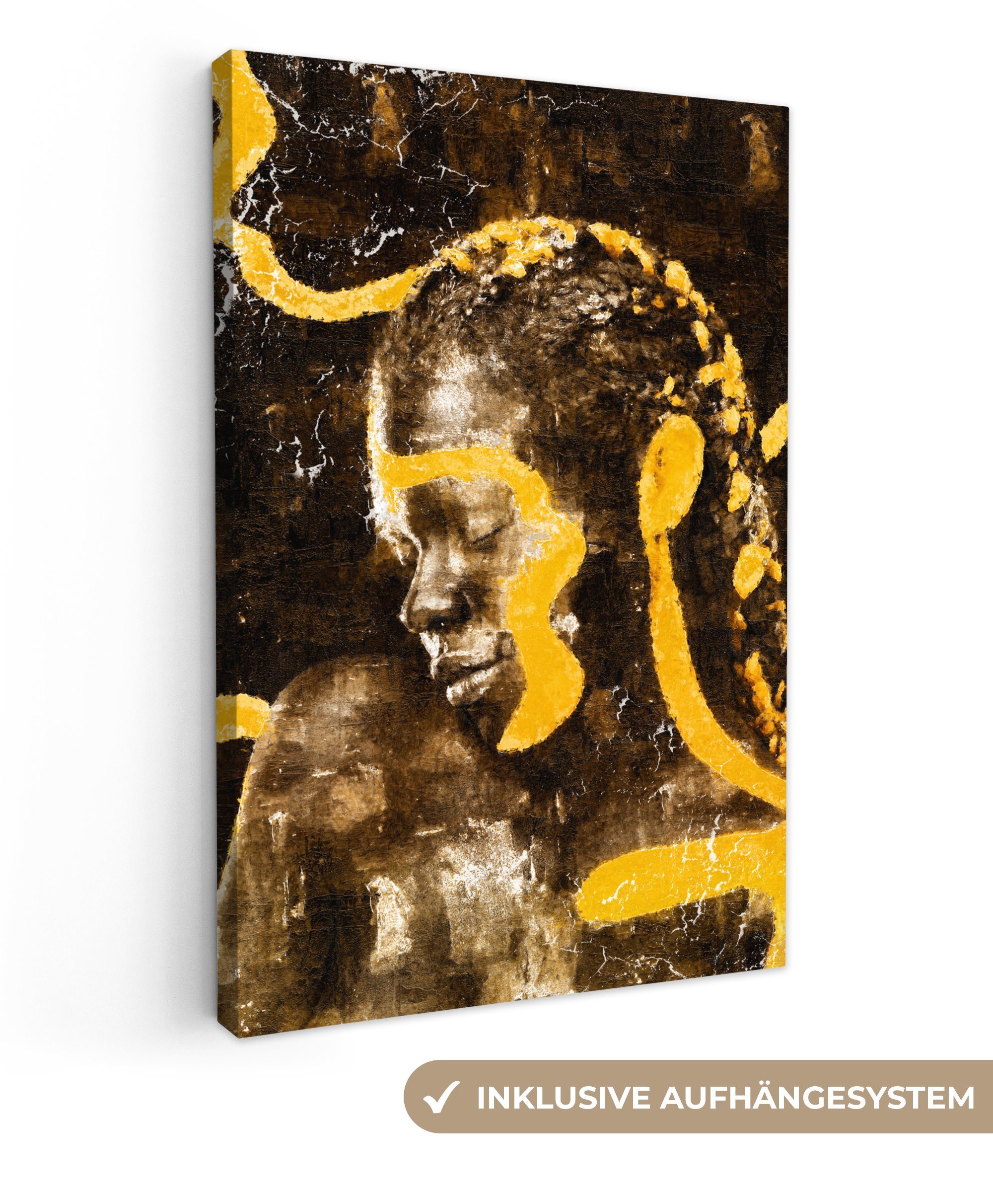 OneMillionCanvasses® Leinwandbild Frau - Schwarz - Gold, (1 St), Leinwandbild fertig bespannt inkl. Zackenaufhänger, Gemälde, 20x30 cm