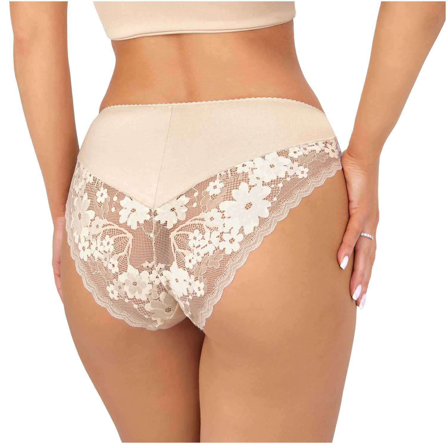 Donna Slip 264 (2-St) Damen 2er Pack Slips Unterhosen Panty florale Spitze Baumwolle