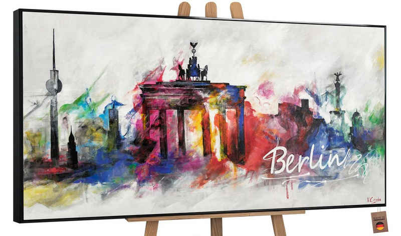 YS-Art Gemälde Berlin, Architektur, Leinwandbild Skyline Berlin Bunt