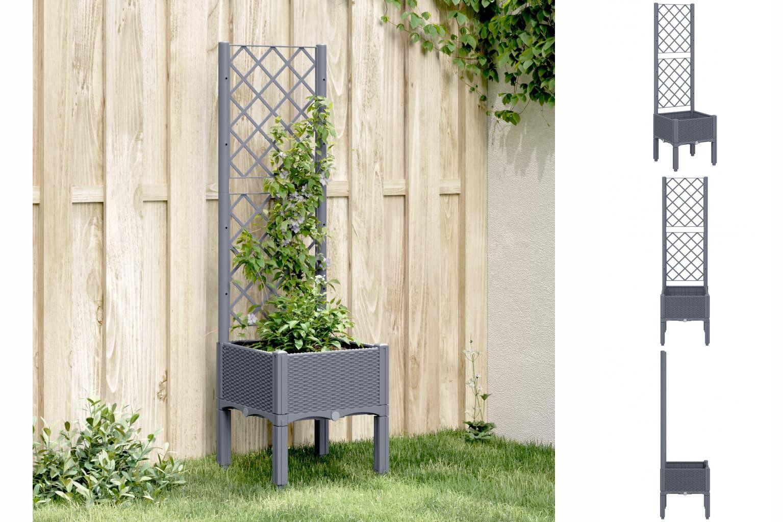 vidaXL Rankgitter Pflanzkübel mit Rankgitter Grau 40x40x142 cm