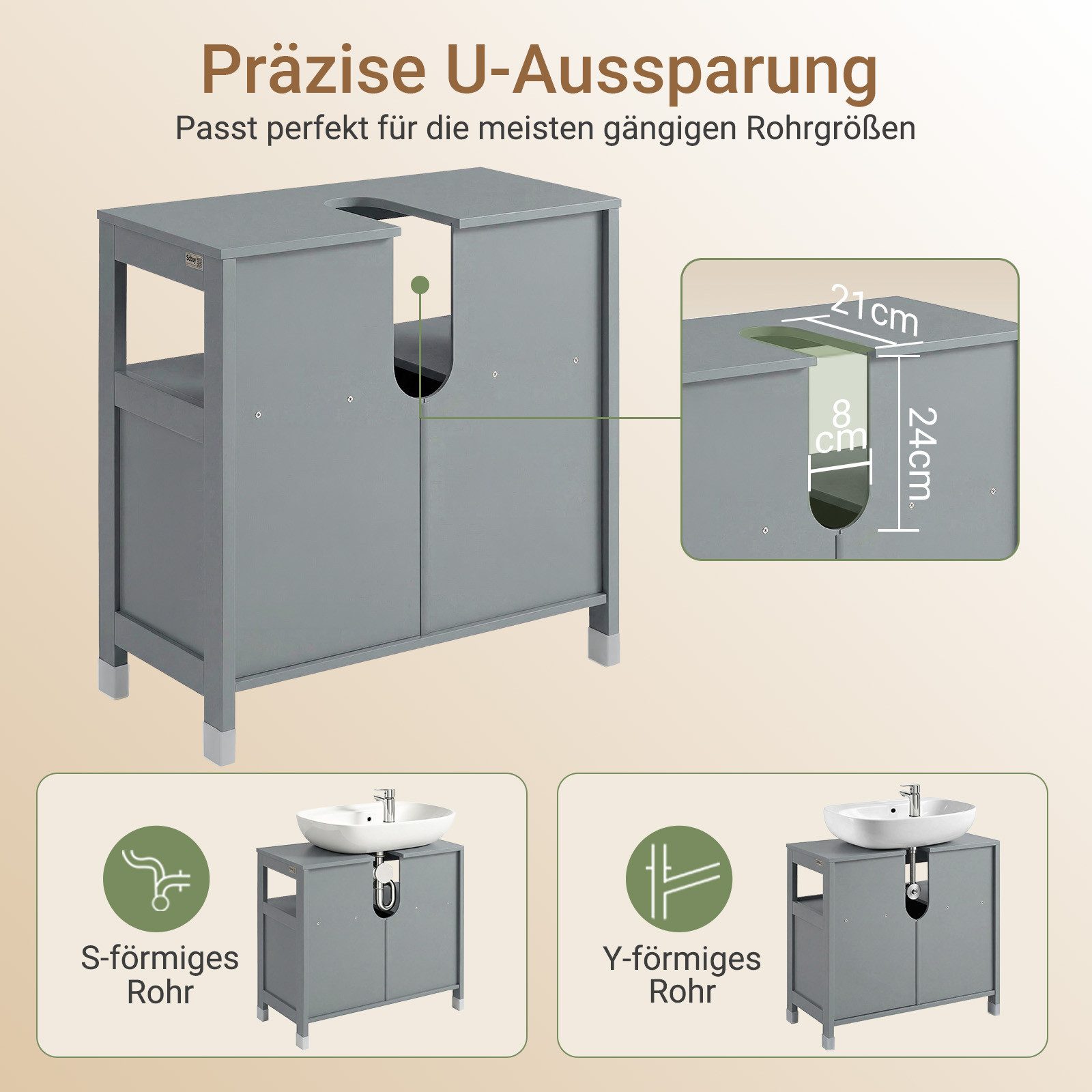 SoBuy Waschbeckenunterschrank FRG128 Badezimmerschrank mit 2 Türen, Unterschrank Waschtisch, freistehend
