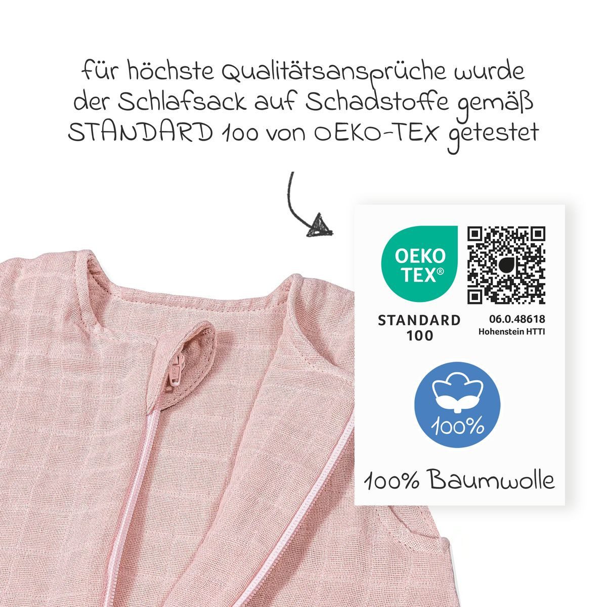 Makian Kinderschlafsack Puder - Gr. 100 cm, Leichter Baby Schlafsack ohne Ärmel für Sommer & Frühling - Baumwolle