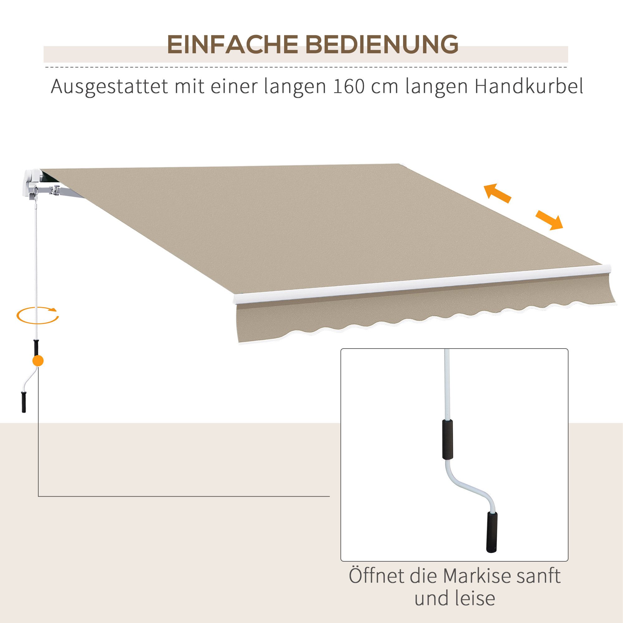 CHICFURN Sonnenschirm Kassettenmarkise 395×300 cm, stufenlos neigbar – Aluminium/Beige, Packung, Markise mit Handkurbel, Sonnenschutz Beige für Balkon & Terrasse