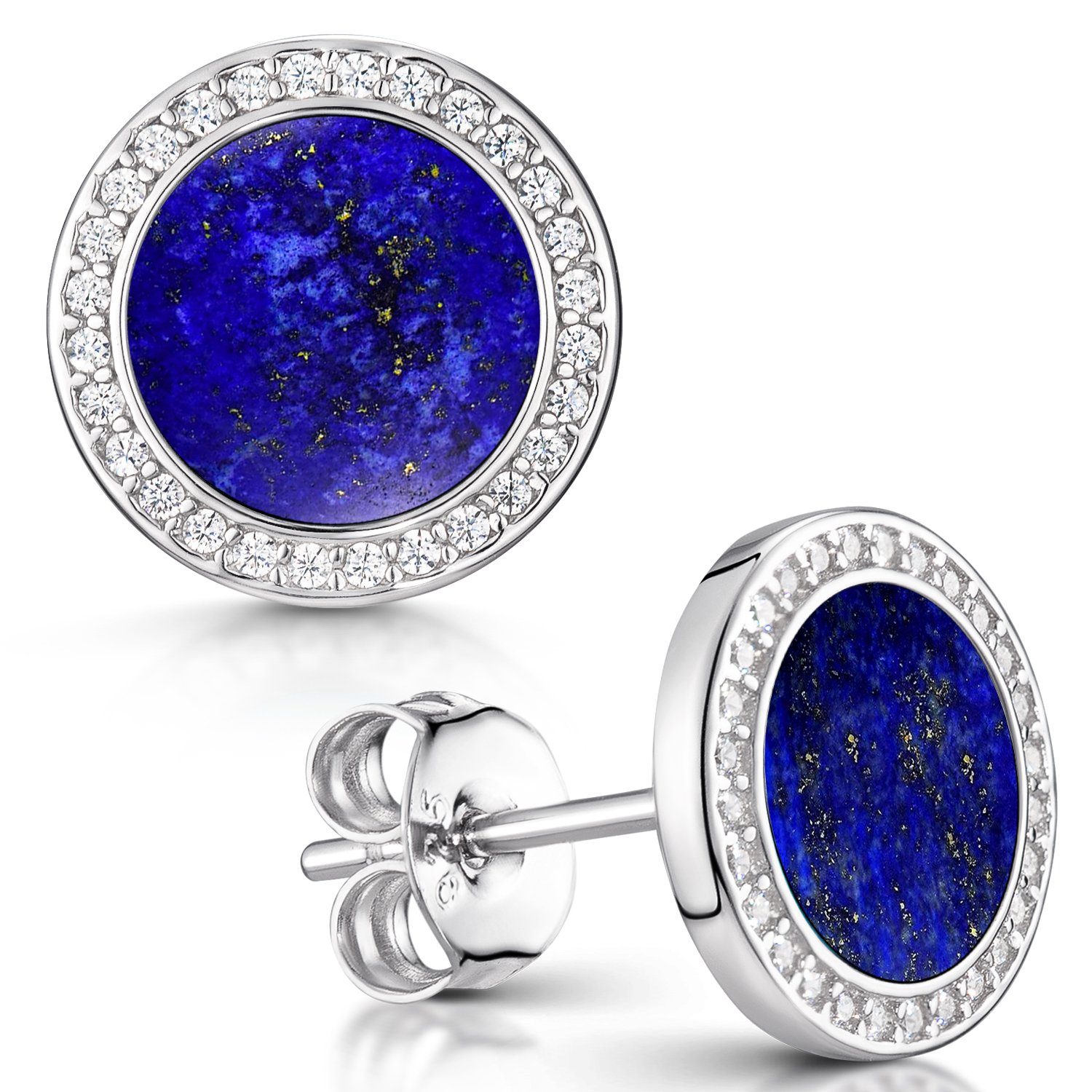 Materia Paar Ohrstecker Damen Lapislazuli blau Zirkonia SO-394, 925 Sterling Silber, rhodiniert