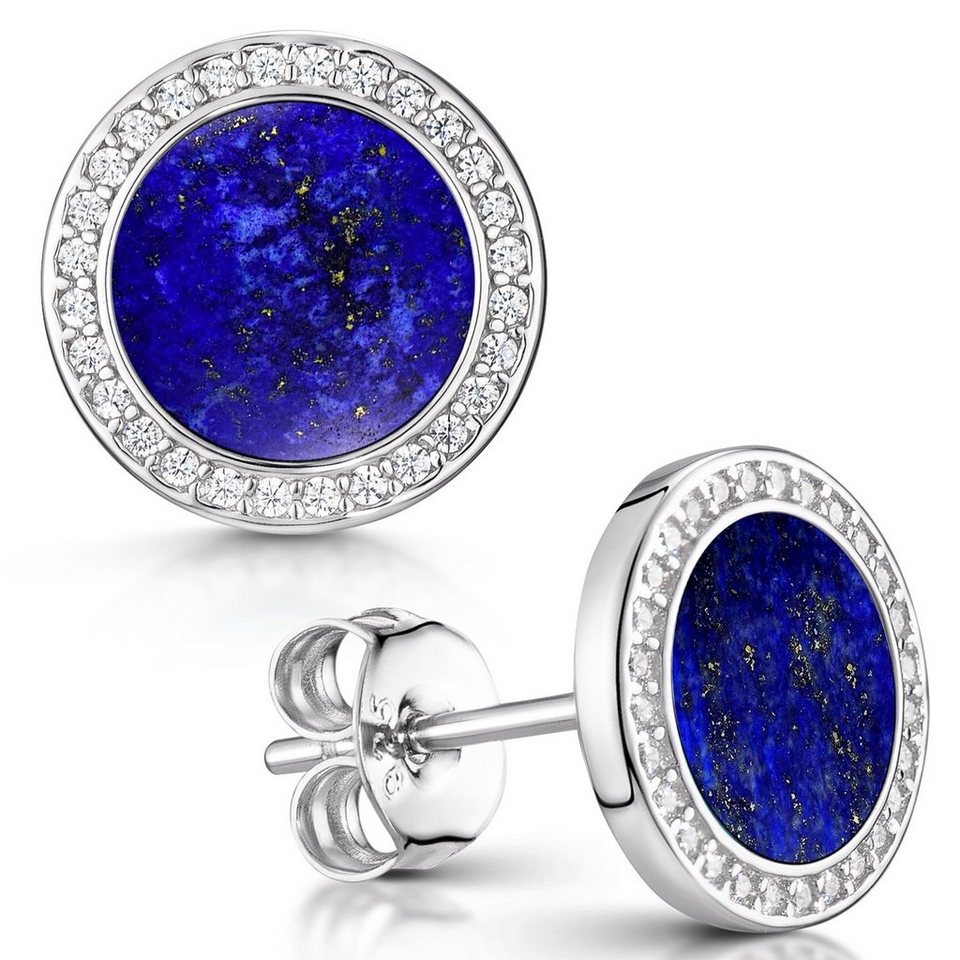 Materia Paar Ohrstecker Damen Lapislazuli blau Zirkonia SO-394, 925  Sterling Silber, rhodiniert