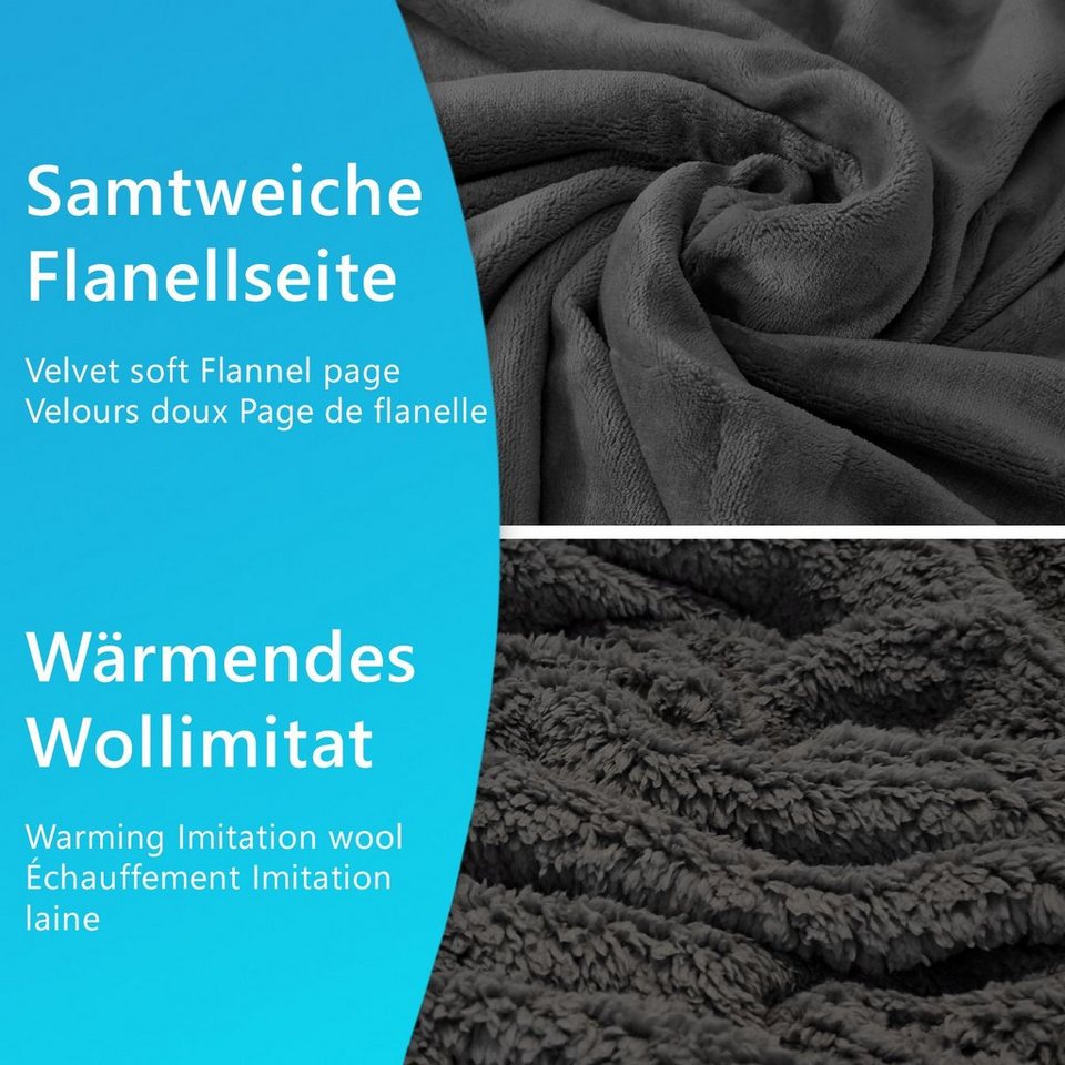 Wohndecke Kuscheldecke CozyLuxus 150x200 Luxus Wohndecke für Couch & Sofa,  NYVI, Wendedecke mit Wärmender Wollimitat Seite & Seidenweicher Flanellseite