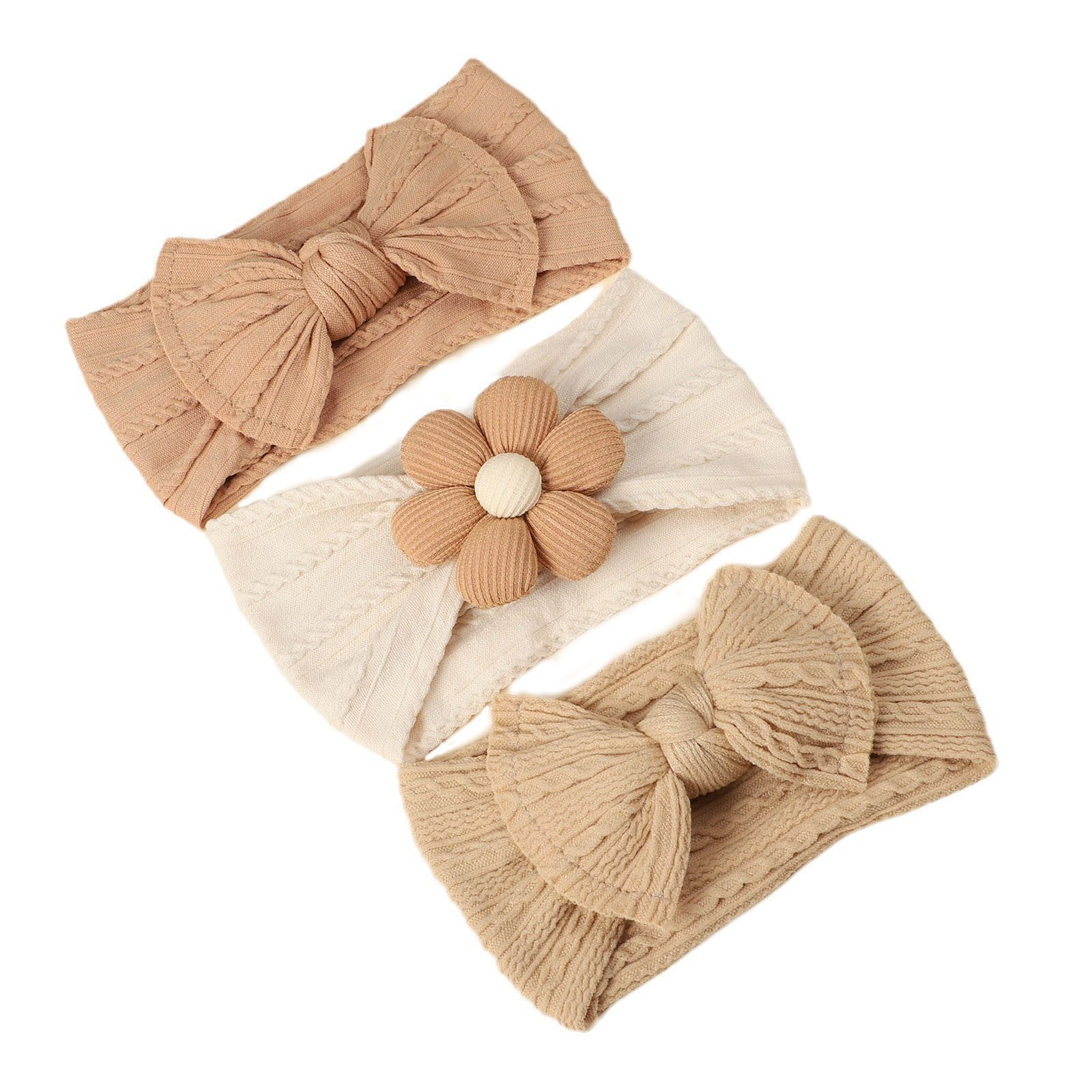 klarer Himmel Diadem Kopfschmuck Baby-Stirnband 3er-Set mit Blumendekoration (3-tlg), Kopftuch für Neugeborene und Babys