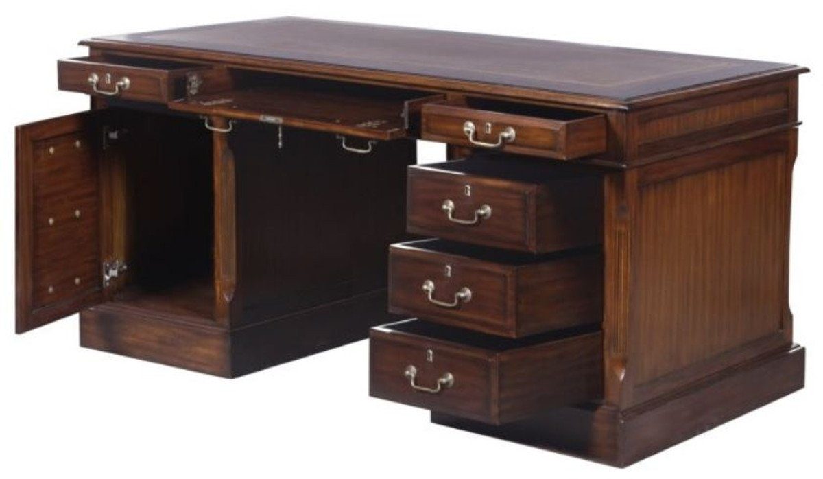 Casa Padrino Schreibtisch Luxus Schreibtisch 6 cm und 160 - 80 Tür 79 Büromöbel Schubladen / x Braun x mit H. Silber