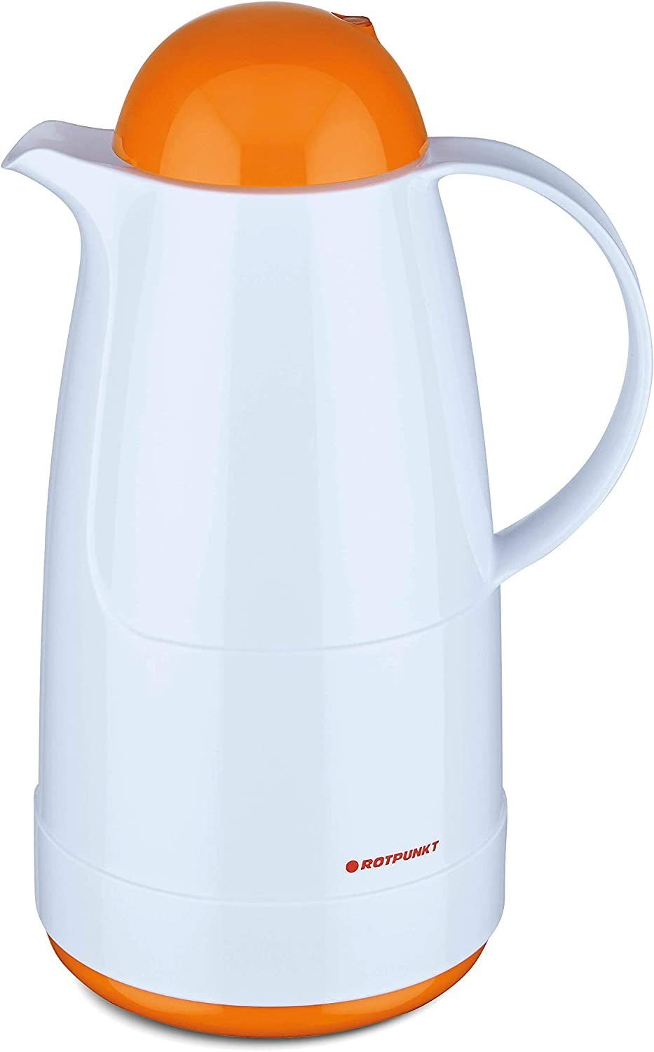 ROTPUNKT Isolierkanne 1,5 ltr. hochwertig I Glaseinsatz I BPA Frei I 24 Std warm 36 std kalt, 1.5 l, (Kaffeekanne I Teekanne, polar/clementine), Glaskolben aus doppelwandigem Rosalin-Glas