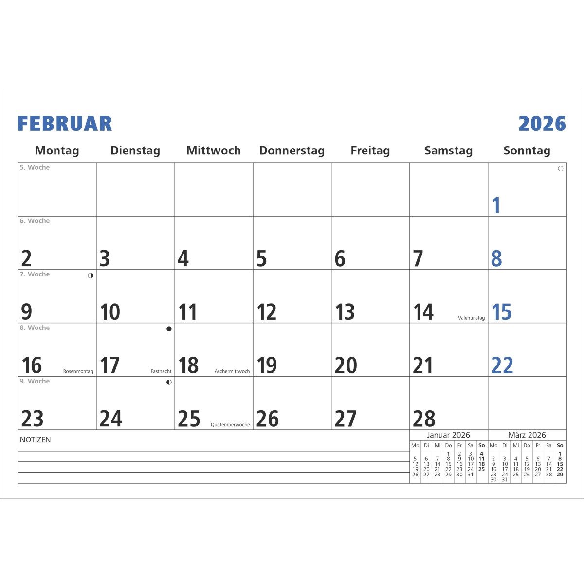 ZETTLER Wandkalender Monatsterminkalender 989 29,7x21cm 1 Monat/1 Seite 2026