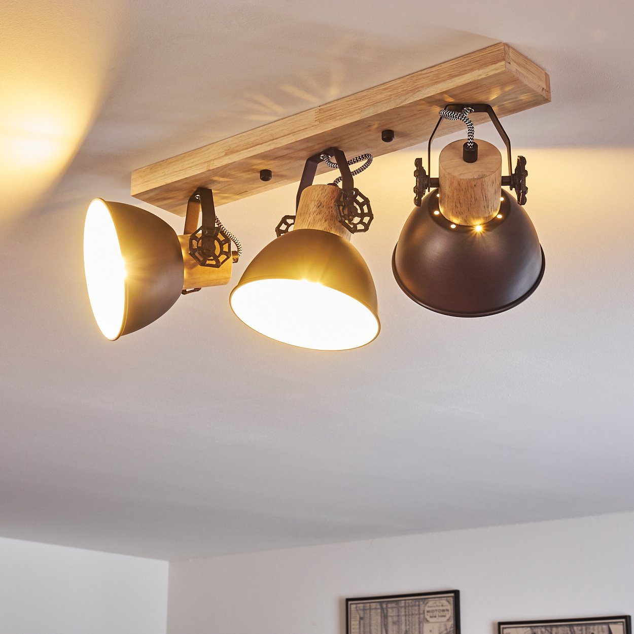 hofstein Deckenleuchte »Cotes« Deckenlampe aus Metall/Holz in Anthrazit/Weiß/Braun, ohne Leuchtmittel, mit verstellbaren Strahlern, 3xE27, Spot im Retro/Vintage Design