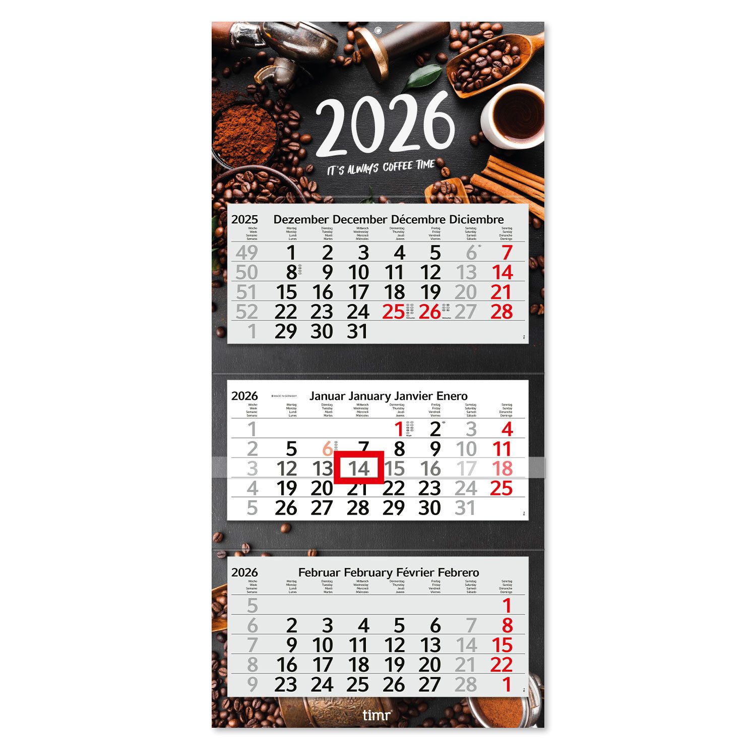 Timr Wandkalender 3-Monatskalender 2025 Berge I Wandkalender