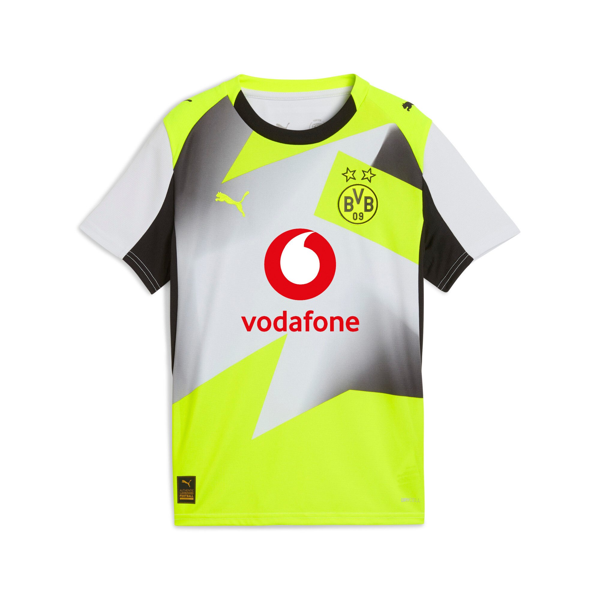 PUMA Fußballtrikot BVB AWAY JERSEY REPLICA JR WITH SPONSOR für Fußball, Kurzarm, mit Rundhalsausschnitt, aus Polyester
