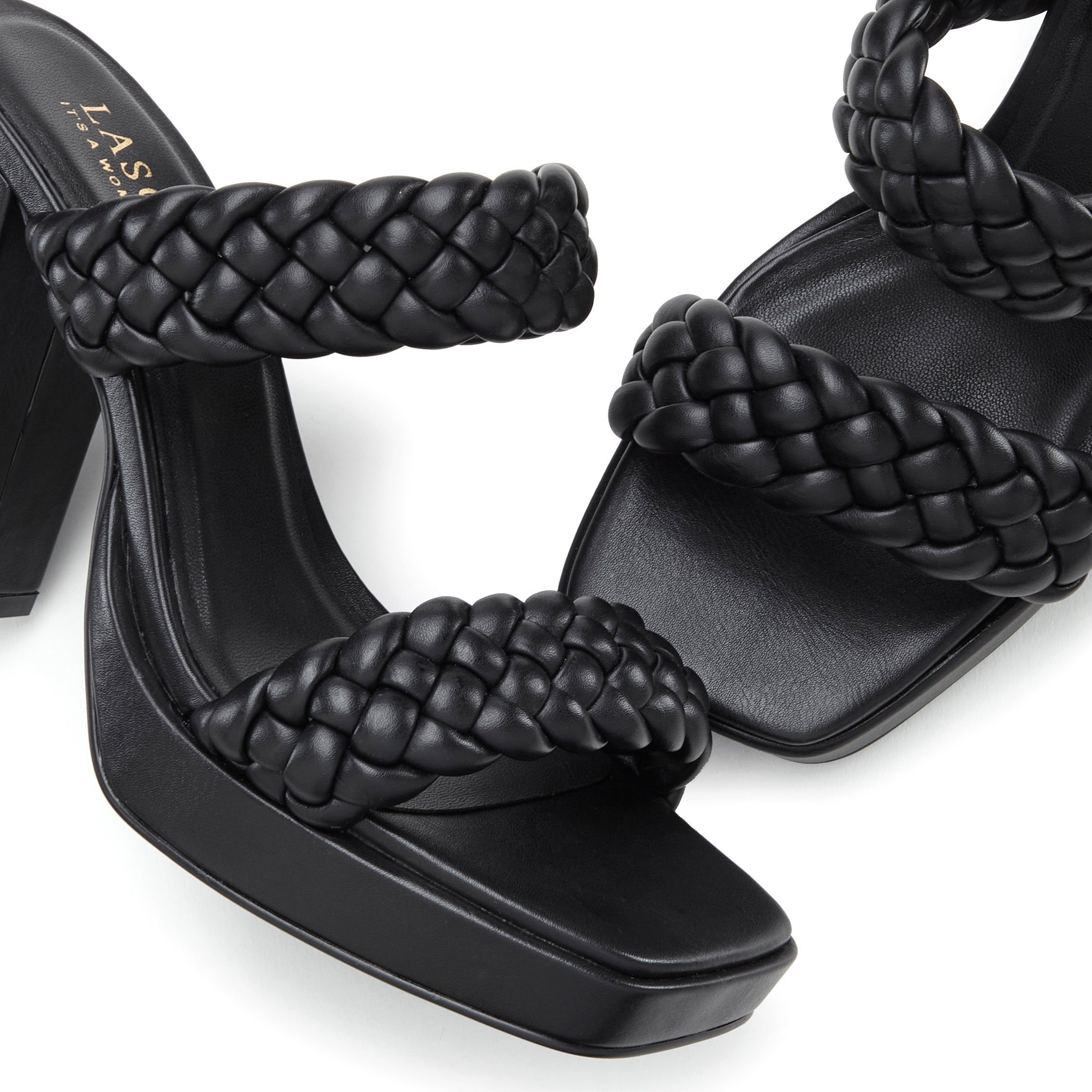 Pantolette Schuh, LASCANA im Sandale, offener Mule, raffinierte Riemchen schwarz Flecht-Design