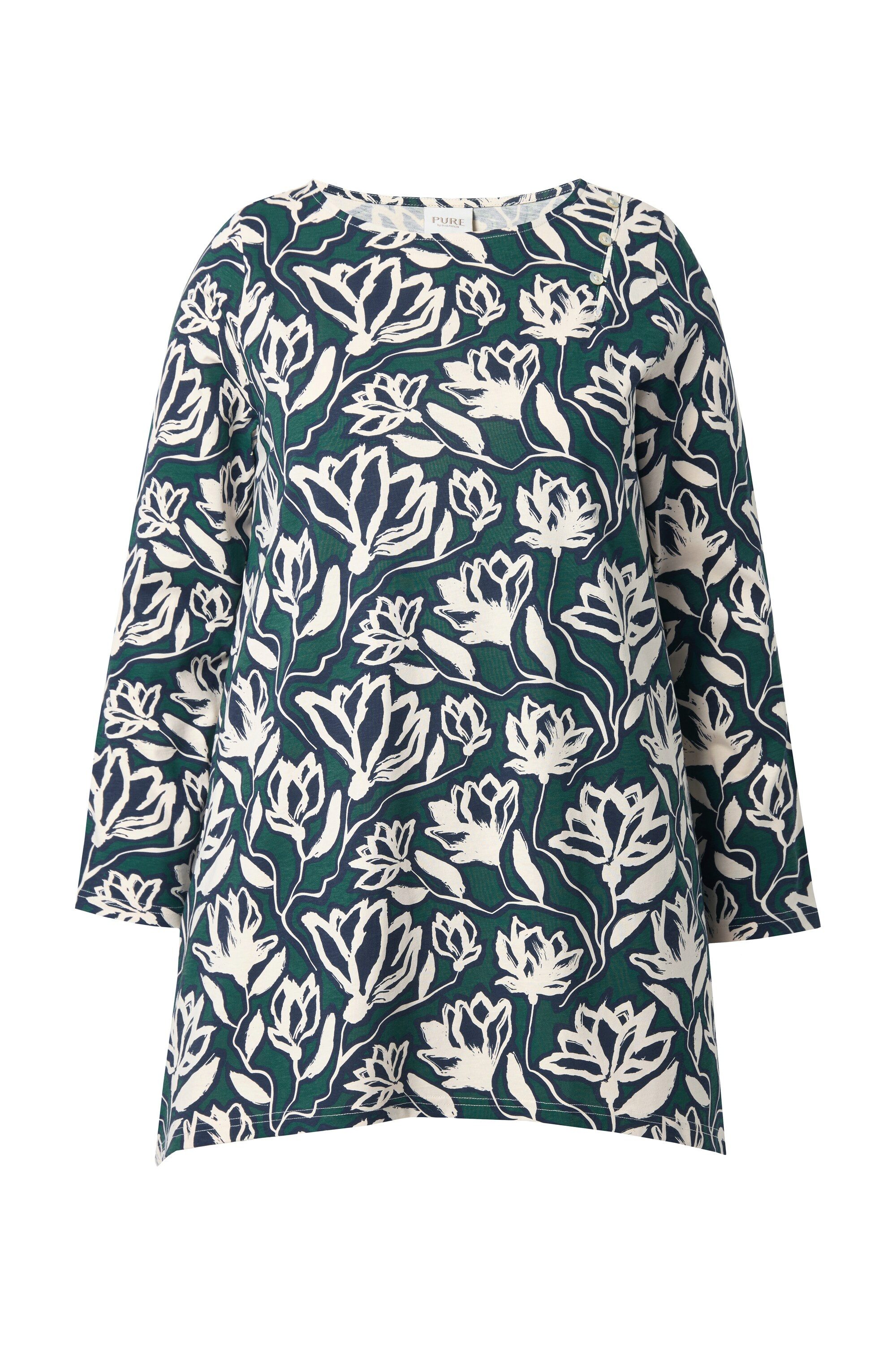 Longshirt Shirt A-Linie U-Boot-Ausschnitt Langarm