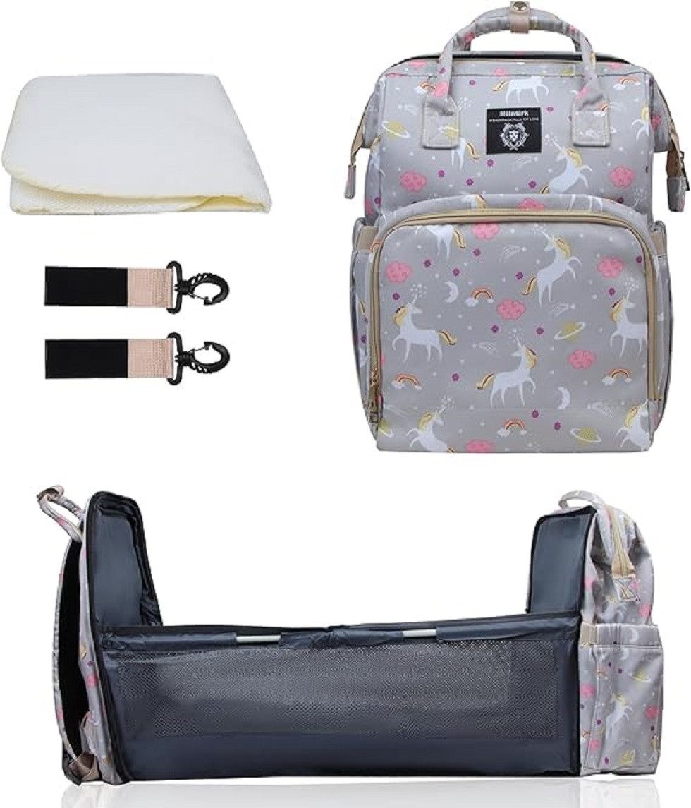 Vivitar Wickeltasche mit Tragbarem Reisebett, Große Kapazität und Isolierten Fächern (Isolierte Fächer, Ergonomisch und Robust, 4-in-1 multifunktionale Wickeltasche, Große Kapazität, Viele Fächer mit Isolierter Flaschentasche, 4-tlg), Langlebiger, Wasserabweisender Babyrucksack für Mama und Papa