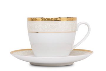 Konsimo Kaffeeservice AGAWA Tasse Untertasse Dessertteller Teeservice (18-tlg), 6 Personen, Porzellan, Elegant-Stil, rund