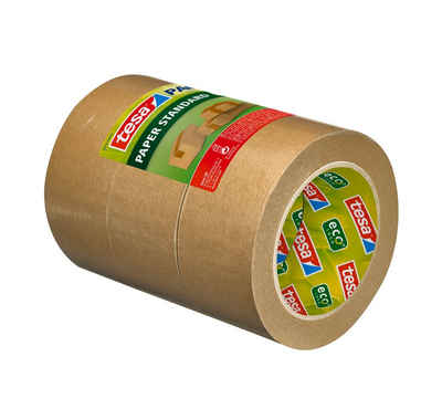 tesa Klebeband (Packung, 3-St., 3 x tesapack Paper Standard ecoLogo Packband) Paketklebeband - einfaches Verpacken & Verschließen - braun