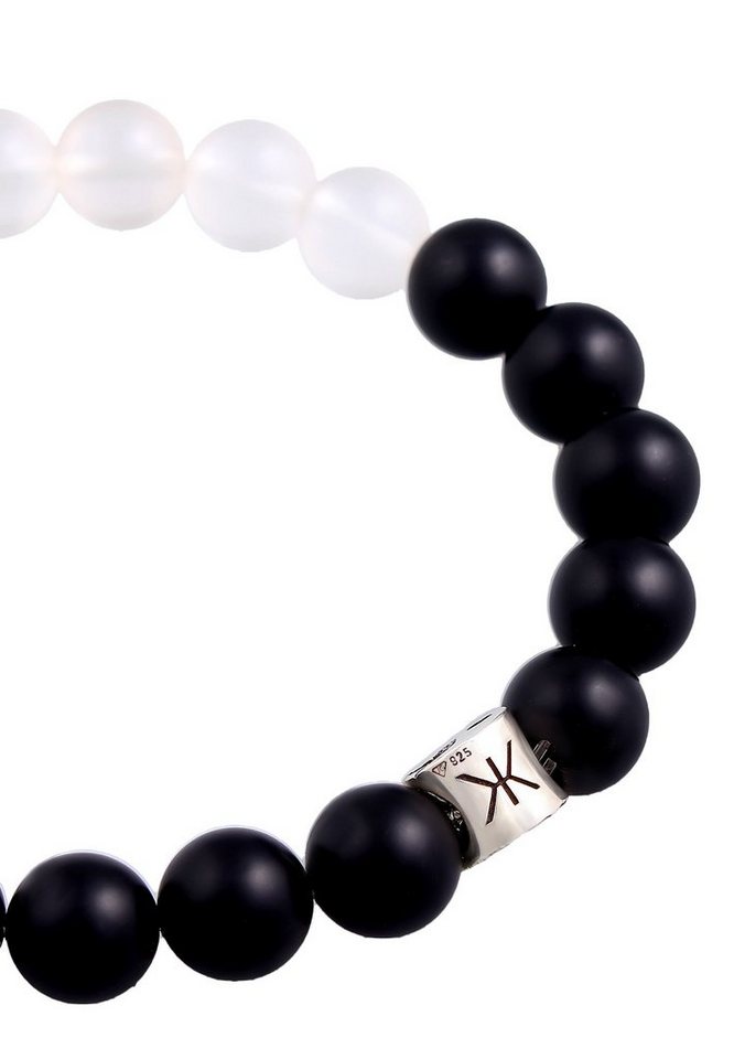 Kuzzoi Armband Yin Yang Bead Onyx Kristall Perlen 925 Silber,  Energiearmband, Partnerarmband, Ø ca. 10 mm