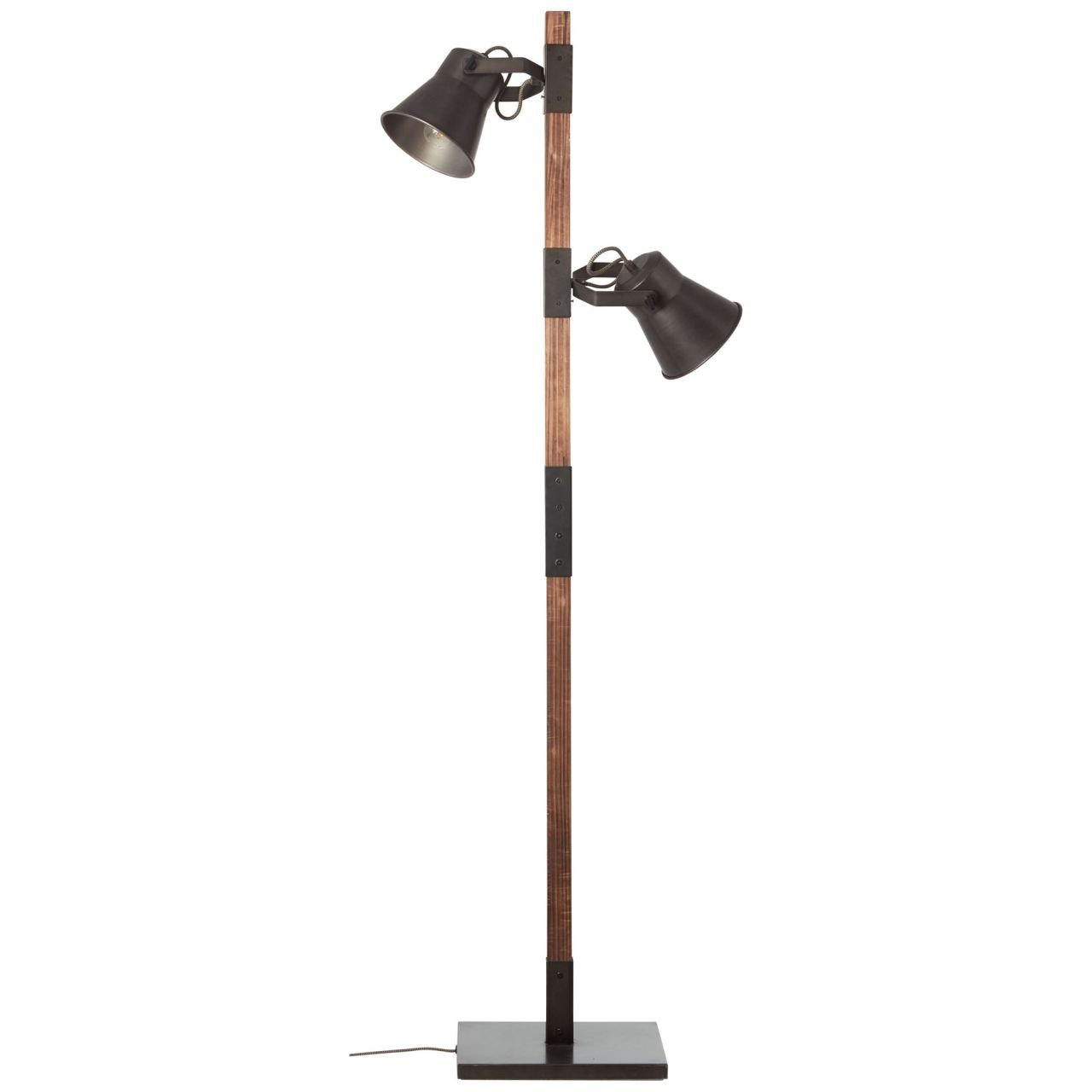 2flg schwarz E27, A60, Standleuchte ge 2x Brilliant Plow, Plow 10W, stahl/holz Lampe Stehlampe