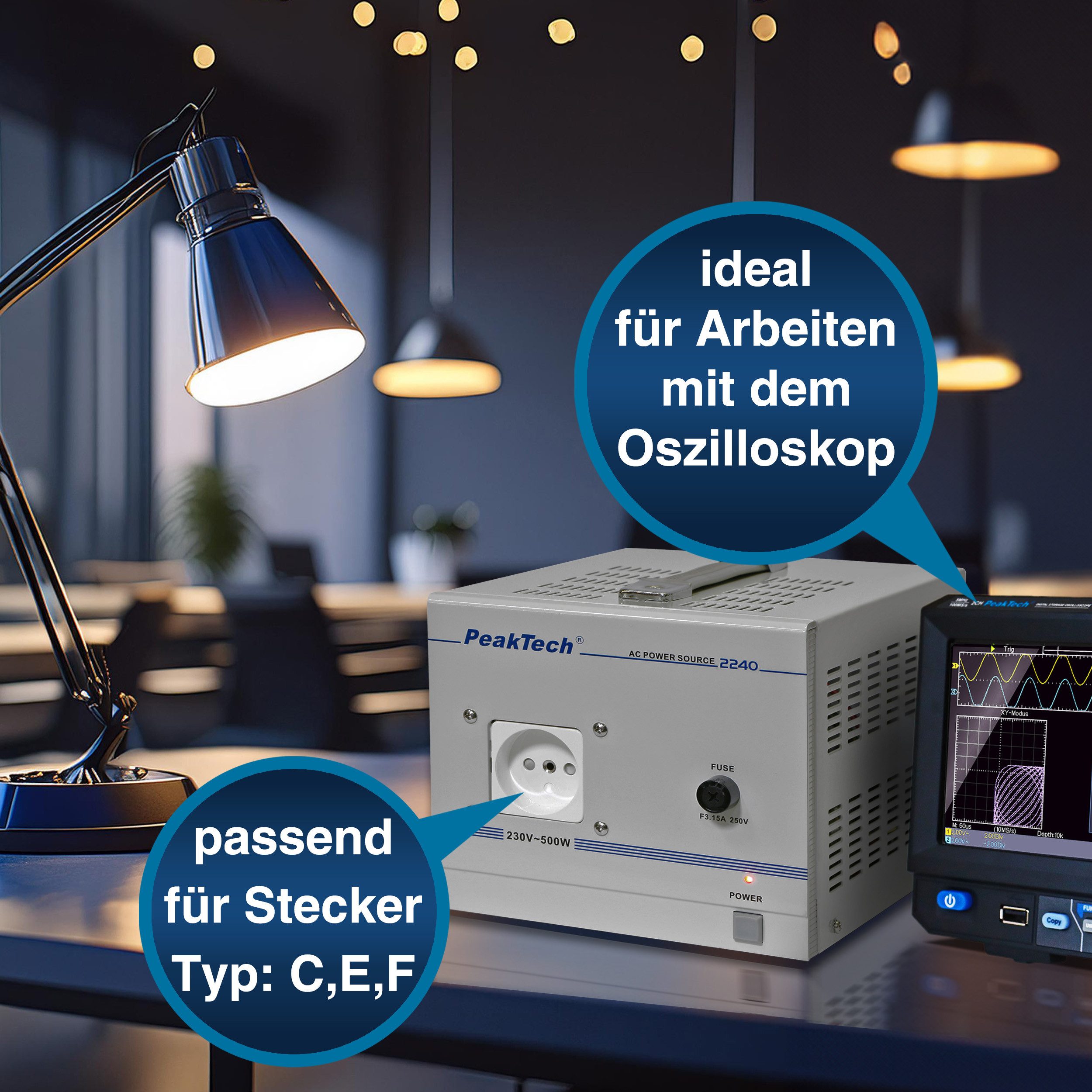 PeakTech 230V Mobiler Trenntransformator 500W Ringkern Labor-Netzteil