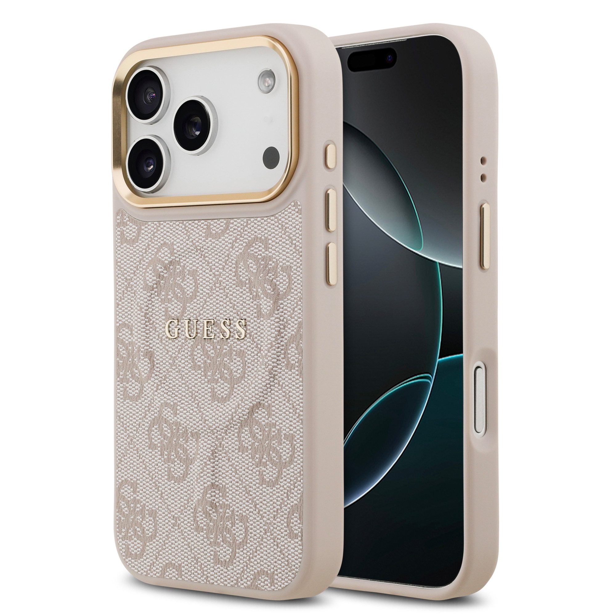 Guess Handyhülle GUESS Case für iPhone 17 Pro Goldrahmen Magsafe Handyhülle Cover Rosa