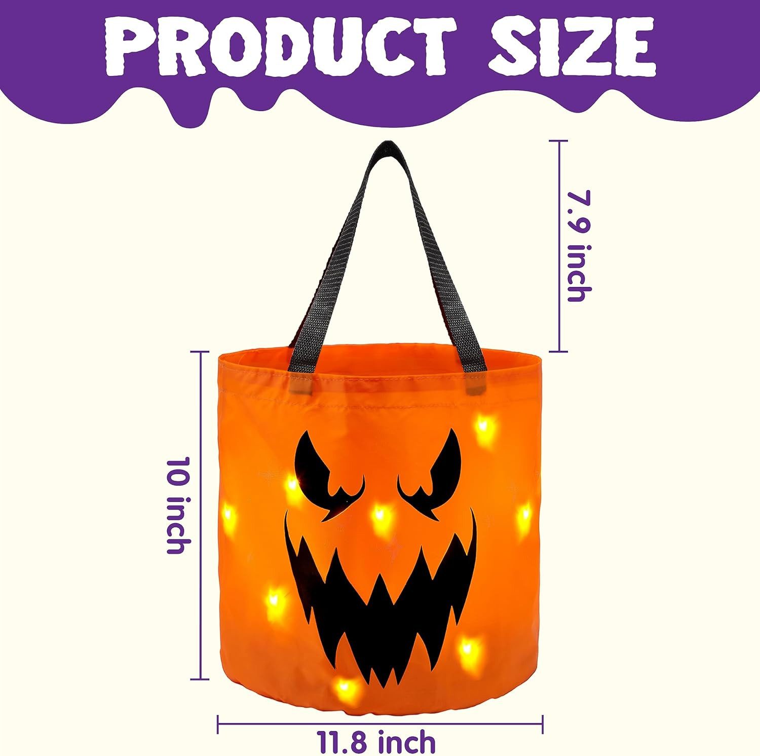 JOYIN Geschenk-Tragetasche JOYIN 2 Halloween Süßigkeiten-Tüten mit LED, orange wiederverwendbar – Bild 5 von 5